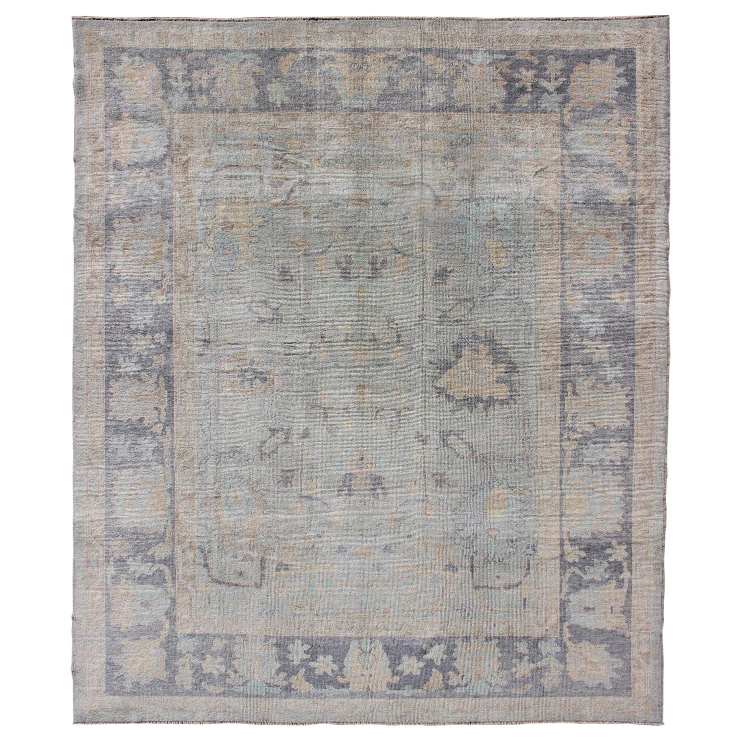 Turkish Oushak Rug with Fine Handspun Wool in All Over Design