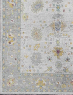 Keivan Woven Arts Turkish Oushak Rug  in Gray Border 10'2 x 14'
