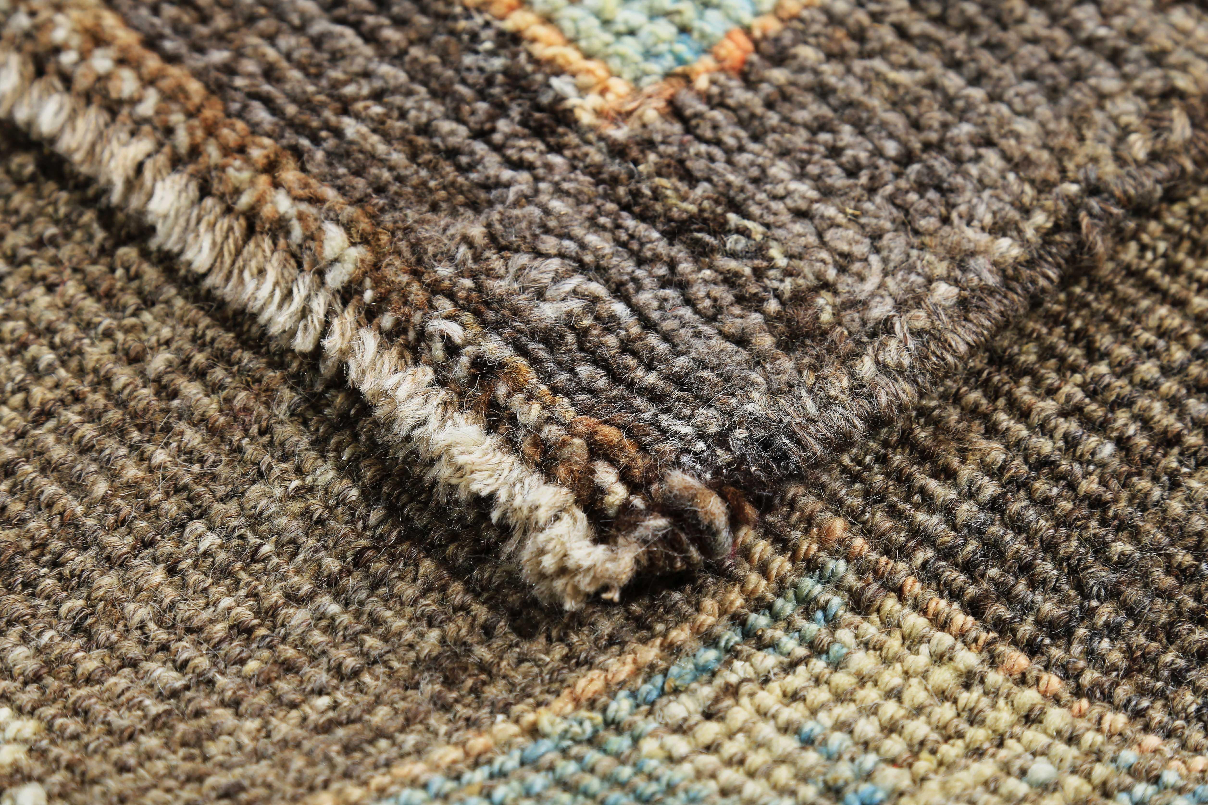 Contemporary Turkish Oushak Rug with Ivory and Blue Floral Details on Brown Field For Sale