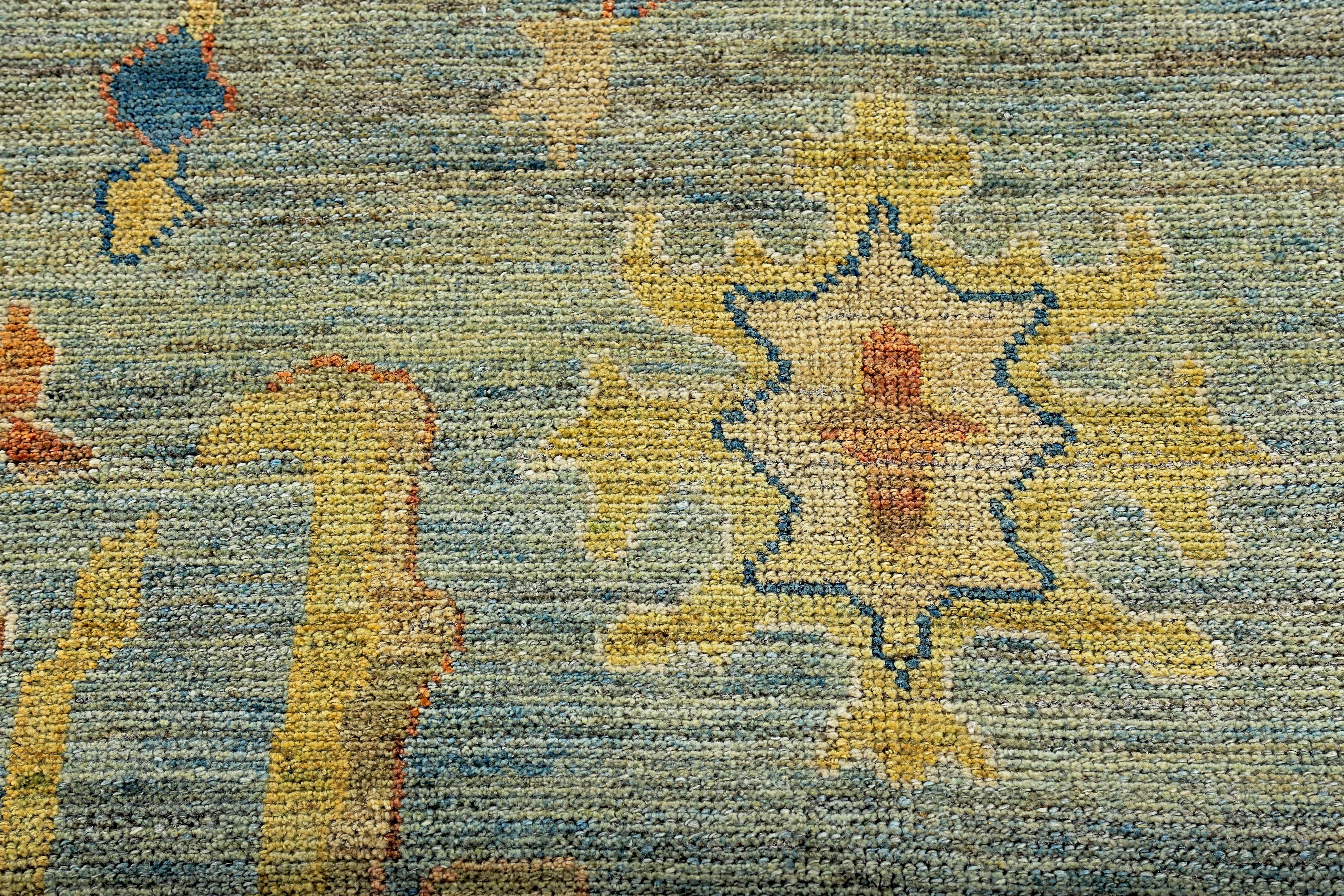 Turkish Oushak Rug with Ivory & Gold Floral Details on Blue Field In New Condition For Sale In Dallas, TX