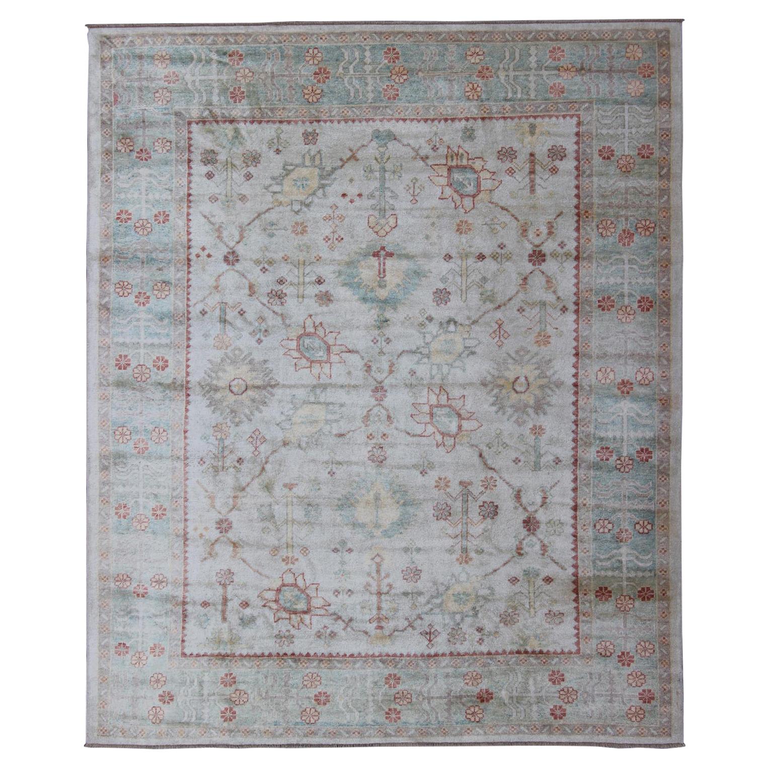 Keivan Woven Arts, En-3264, Turkish Oushak Rug- 9′4″ × 11′4″ For Sale