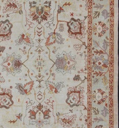 Turkish Oushak Rug with Muted Color Palette and All-Over Flower Design