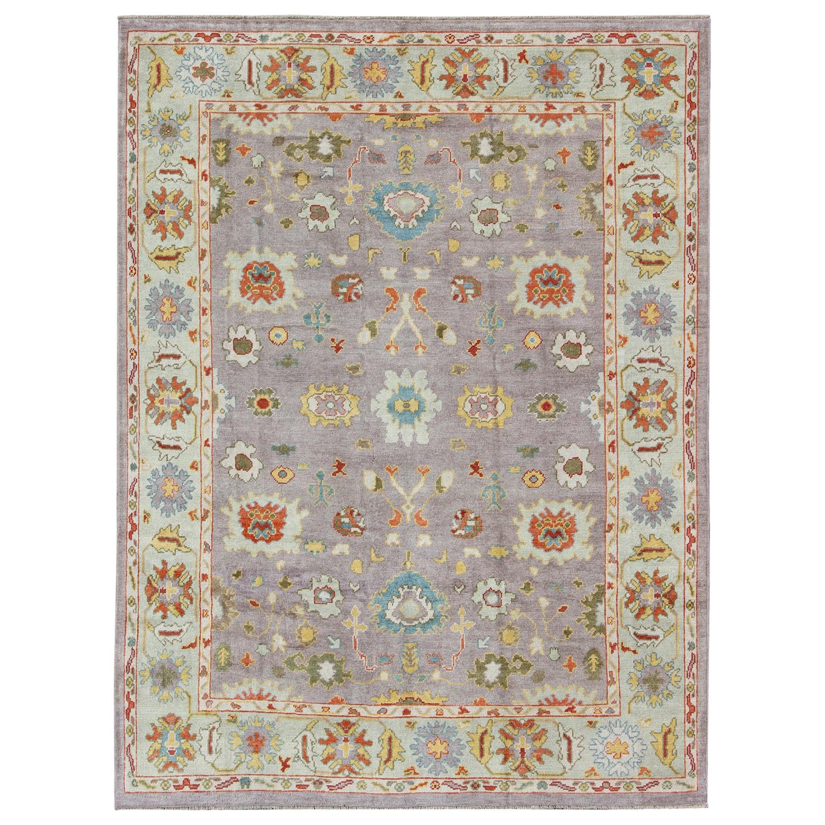 Colorful Turkish Oushak Rug by Keivan Woven Arts 