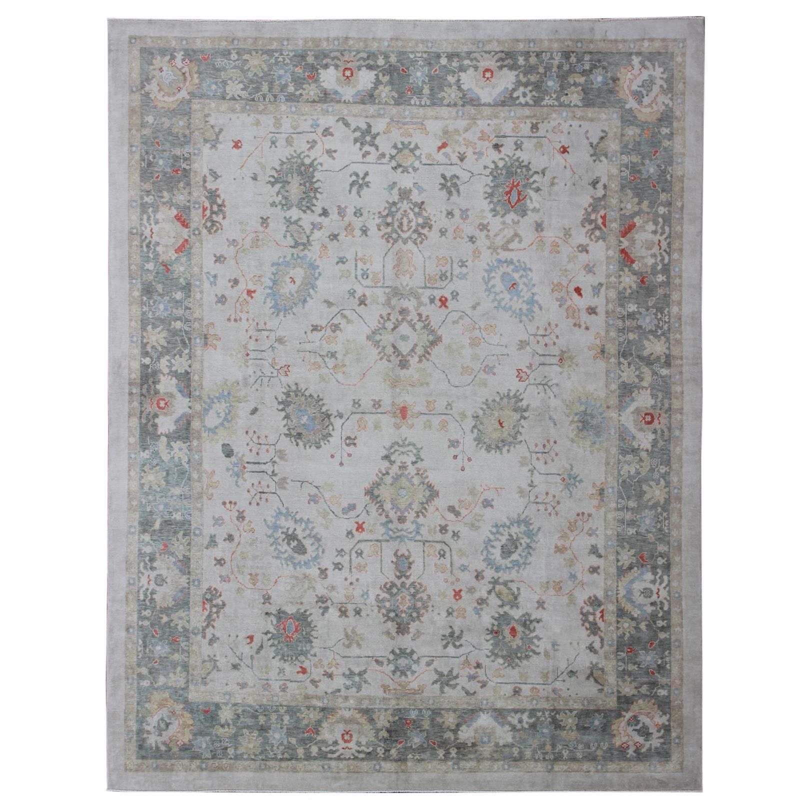 Large Turkish Oushak Rug with Neutral Colour Palette and AllOver