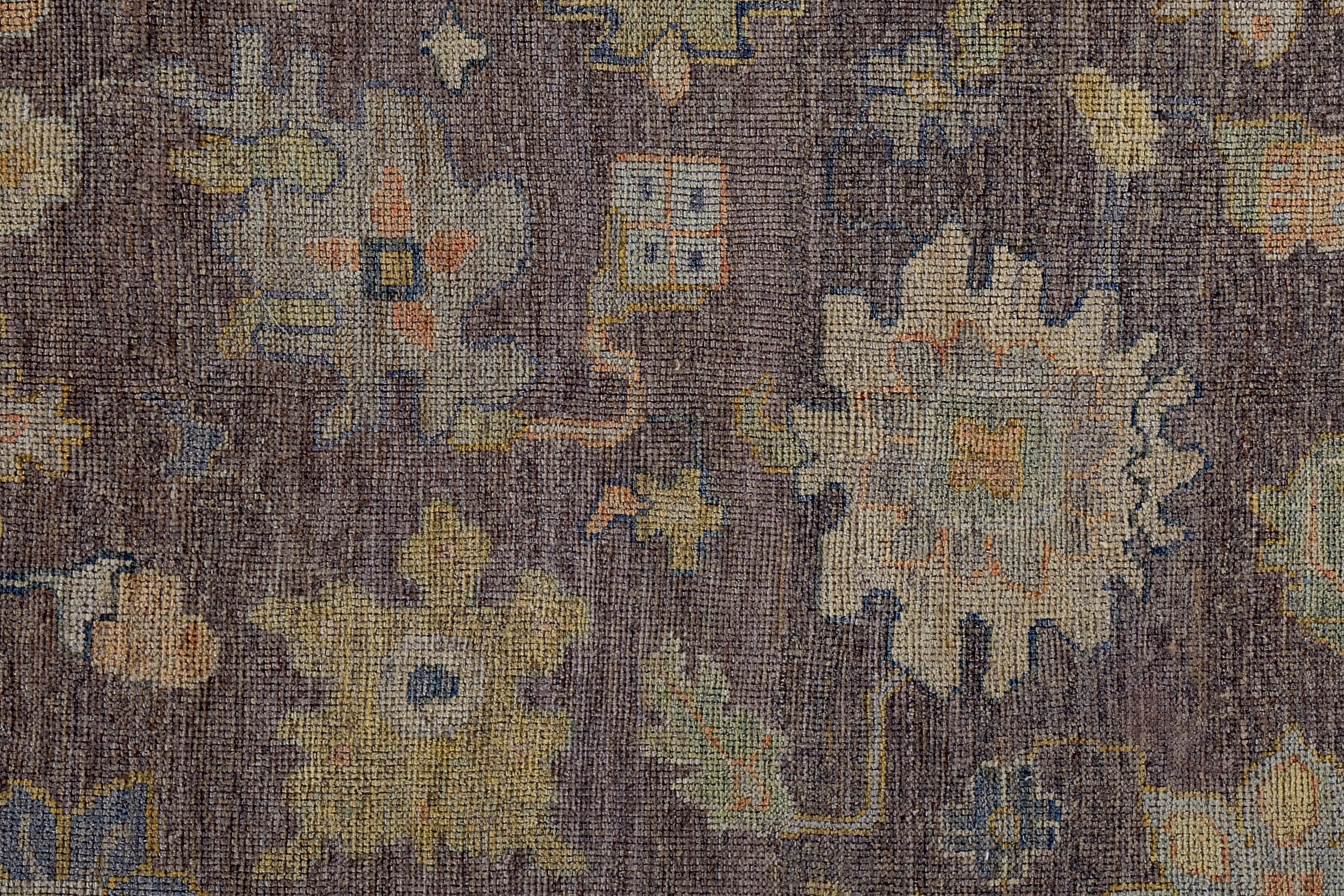 Turkish Oushak Rug with Orange, Green and Blue Flower Heads on Brown Field In New Condition For Sale In Dallas, TX