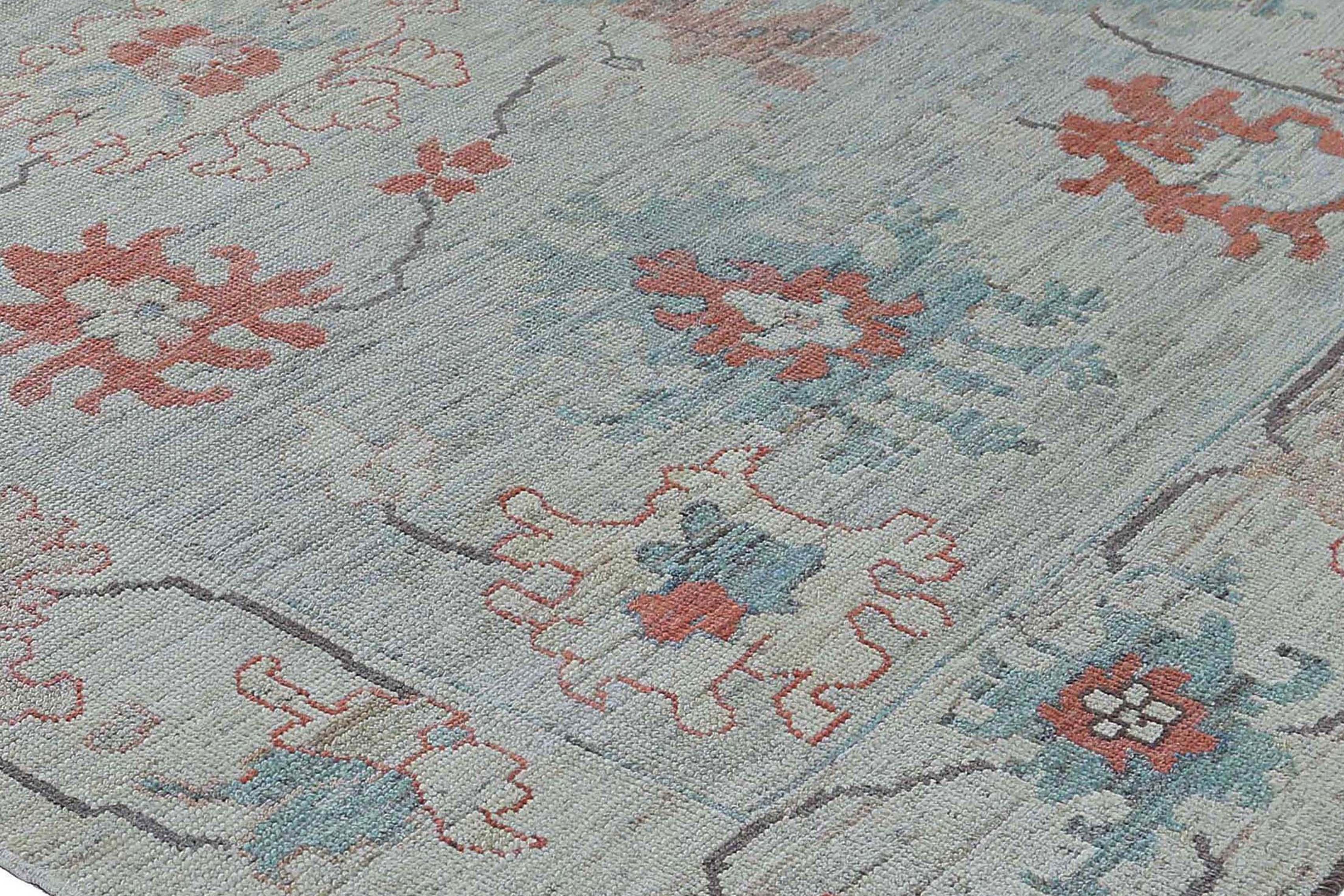 Alfombras de Afganistán Oushak Circa 1990 - Lana Azul Marfil Rojo Diseño - 95449 en venta 4