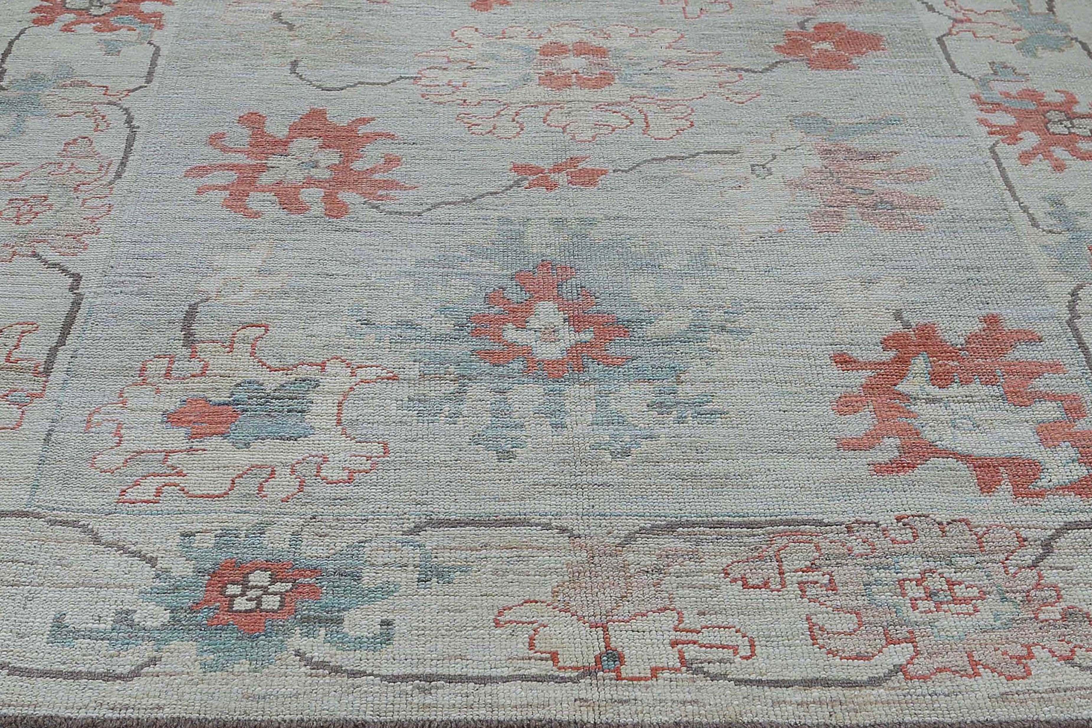 Alfombras de Afganistán Oushak Circa 1990 - Lana Azul Marfil Rojo Diseño - 95449 en venta 5