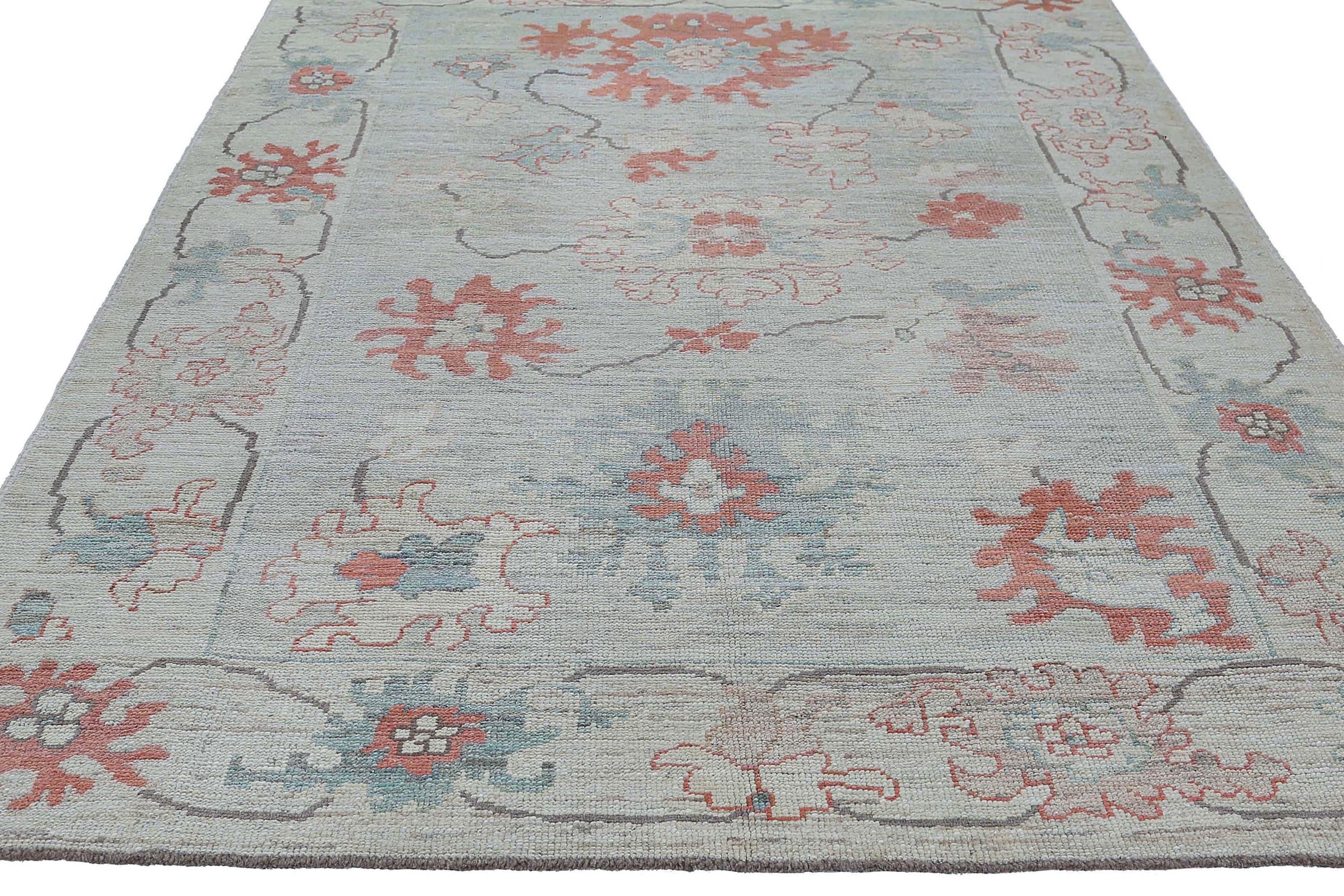 Alfombras de Afganistán Oushak Circa 1990 - Lana Azul Marfil Rojo Diseño - 95449 en venta 6
