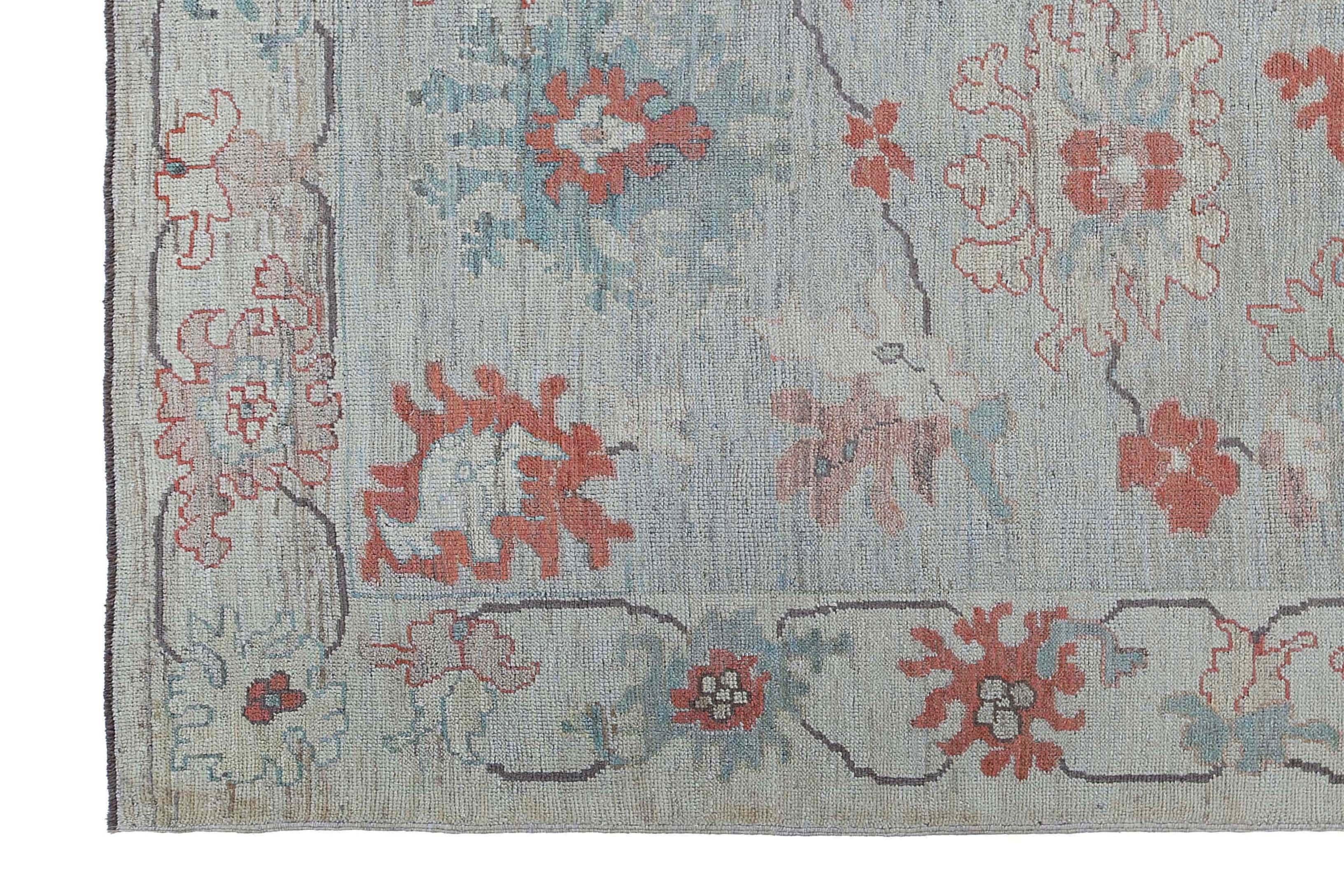 Alfombras de Afganistán Oushak Circa 1990 - Lana Azul Marfil Rojo Diseño - 95449 en venta 7