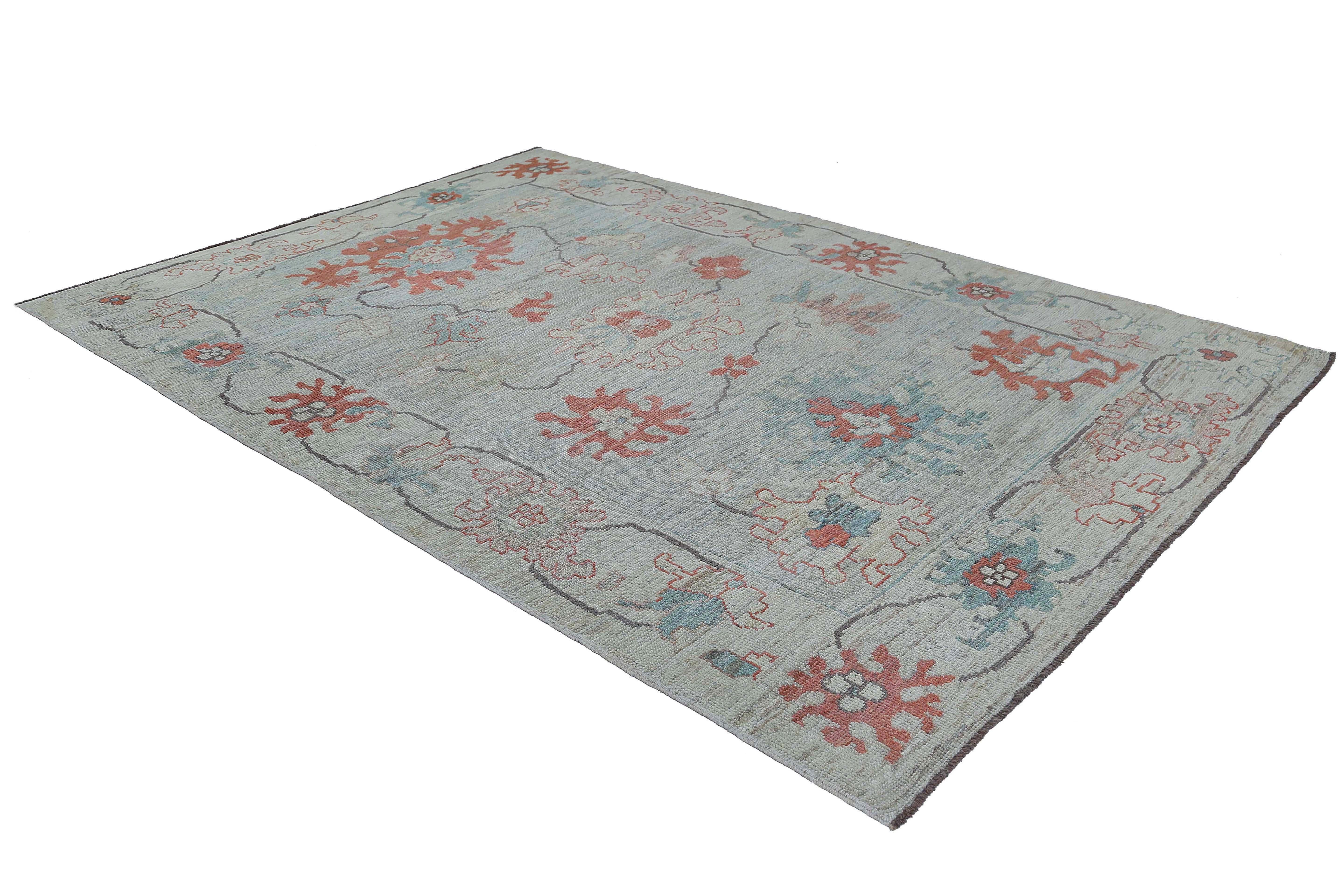 Alfombras de Afganistán Oushak Circa 1990 - Lana Azul Marfil Rojo Diseño - 95449 Tribal en venta