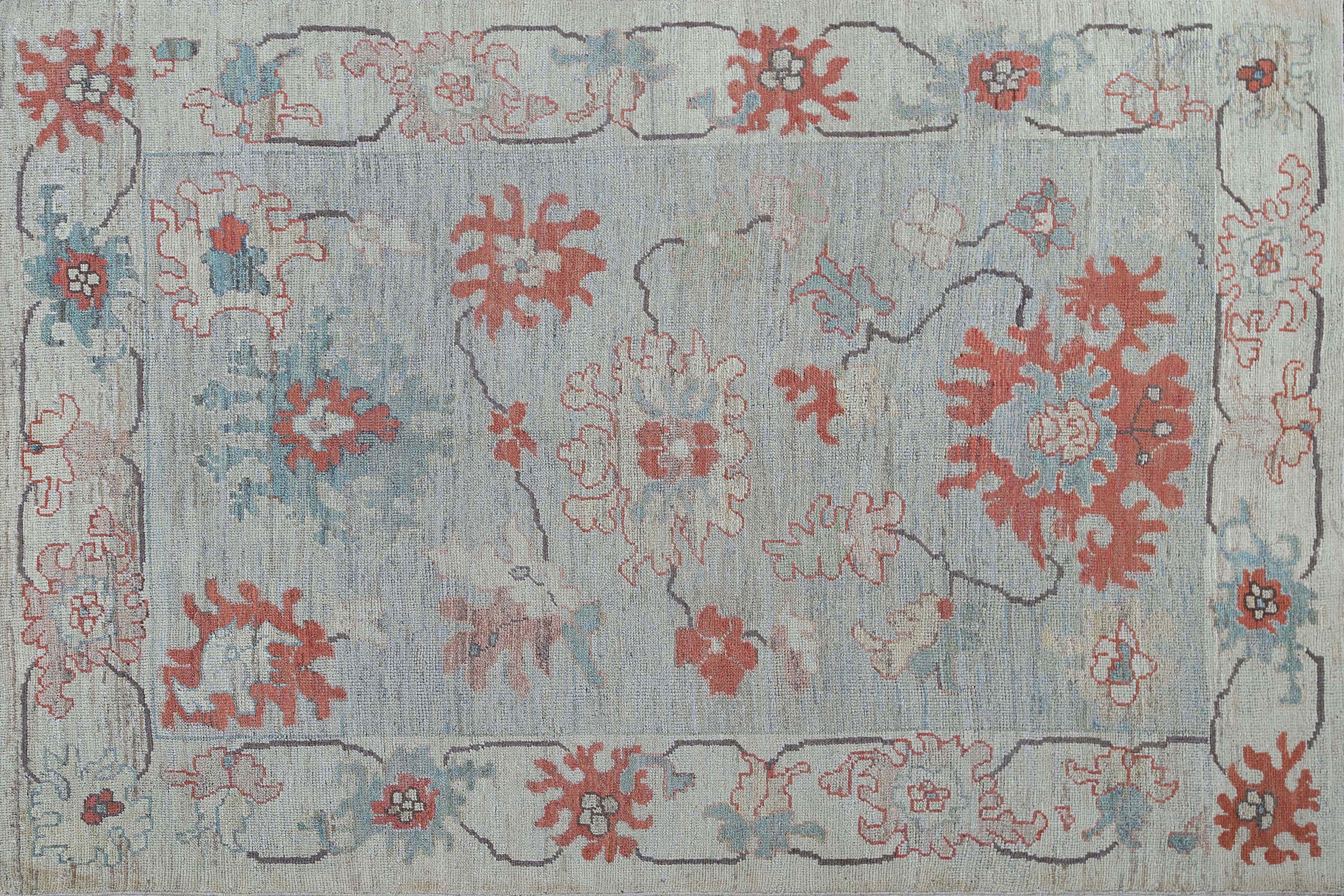 Alfombras de Afganistán Oushak Circa 1990 - Lana Azul Marfil Rojo Diseño - 95449 en venta 2