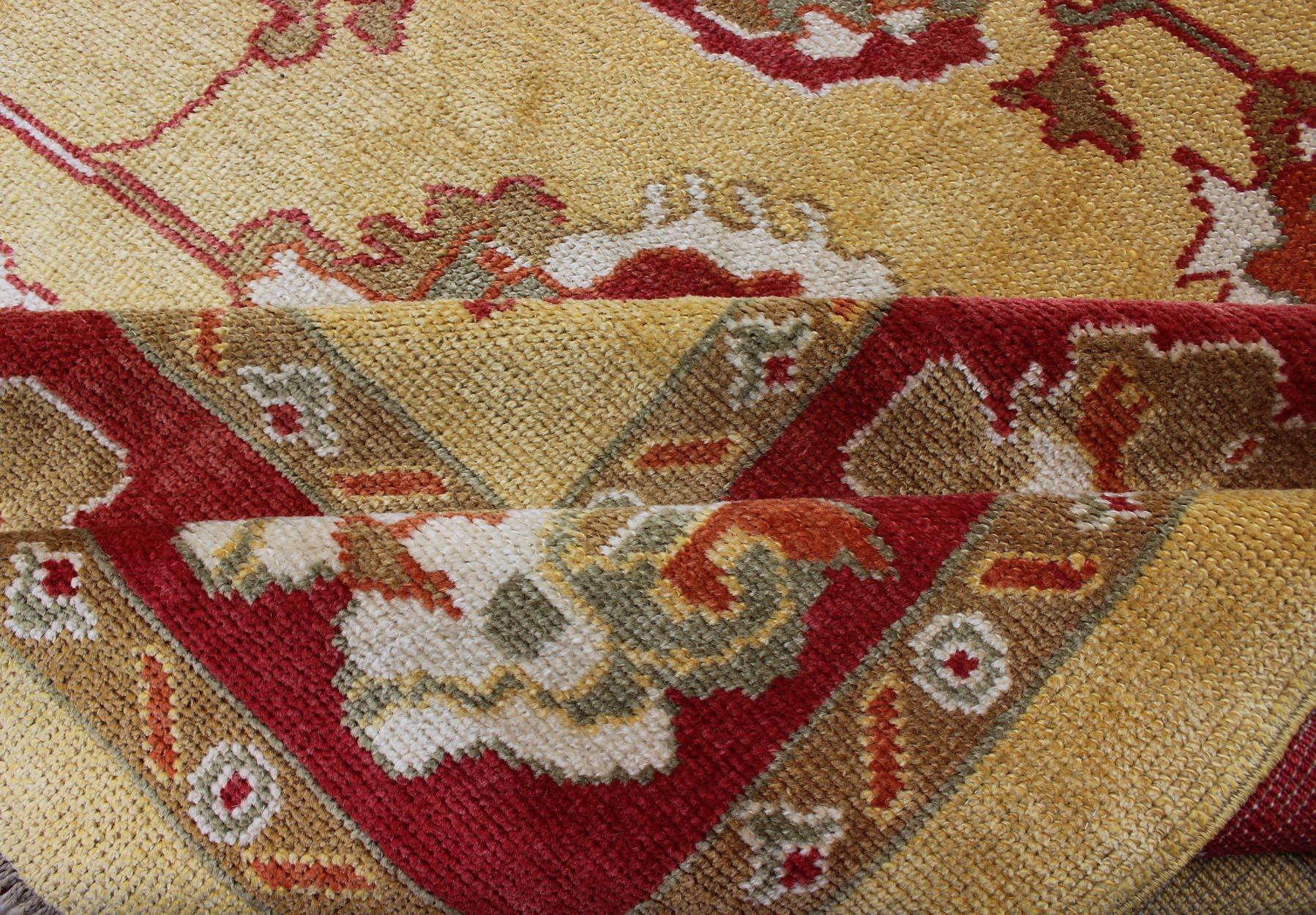 Turkish Oushak Rug with Red and Gold Color Palette and All-Over Flower Design For Sale 3