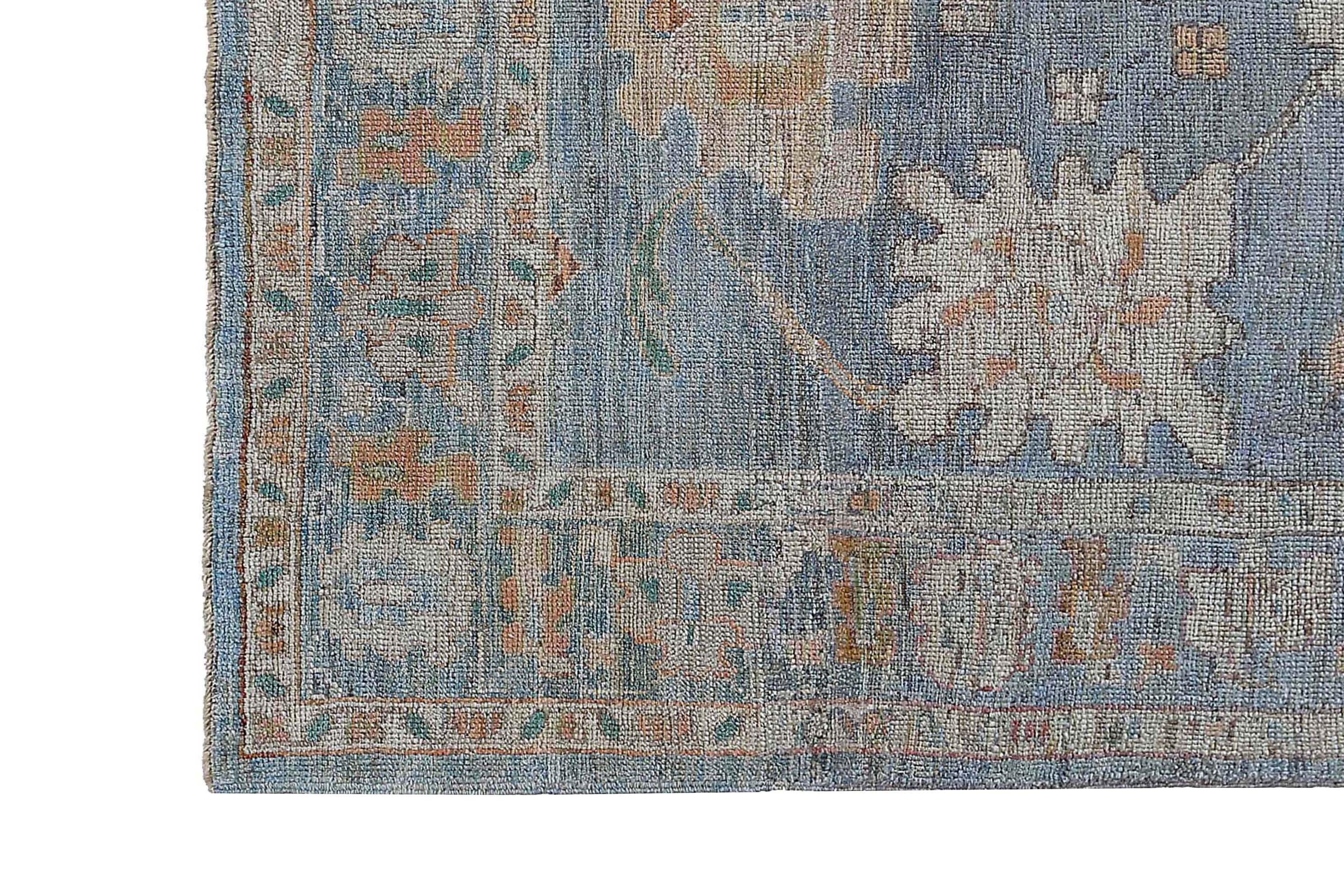 Contemporary Turkish Oushak Rug with Rich Background For Sale