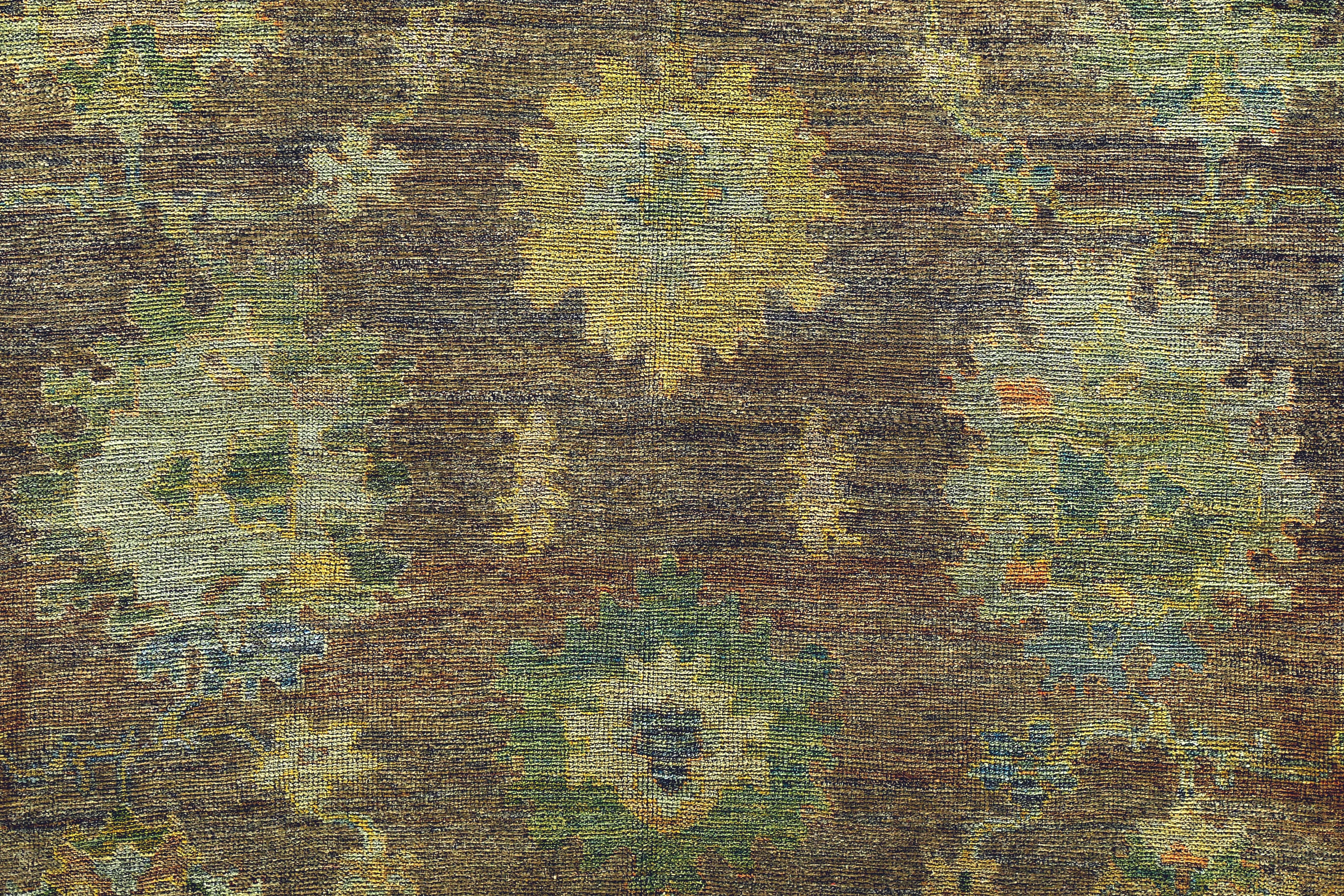 Contemporary Turkish Oushak Rug with Yellow, Green and Blue Flower Heads on Brown Field For Sale