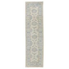 Tappeto Oushak Runner turco del 21° secolo in morbida lana blu fatta a mano 3'11" x 14'8"