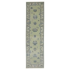 Turkish Oushak Runner Green & Blue Floral Handwoven Wool Rug 2'11" x 10'8"