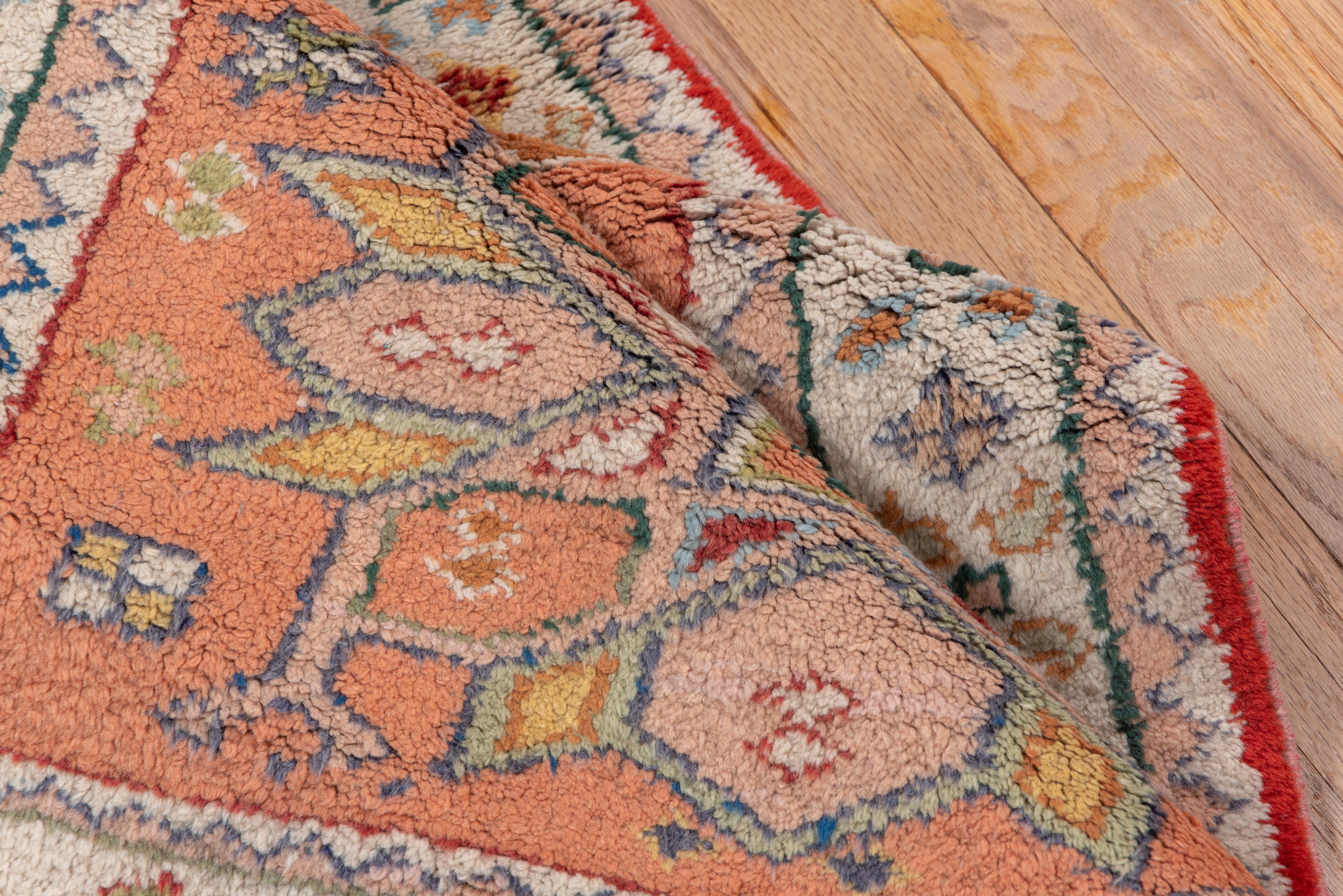 Hand-Knotted Turkish Oushak Runner, High Pile, circa 1940s