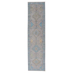 Turkish Oushak Runner in Gray with Sky Blue, Ivory, and Gold 3
0 x 12
9