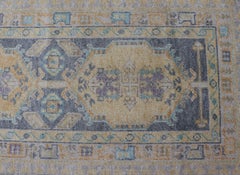 Turkish Oushak Runner in Pale Blue and Soft Gold Medallion Design 2'7 x 12'1
