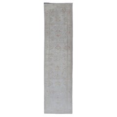 Turkish Oushak Runner in Pale Ivory with Faded Green  3'2 x 13'2
