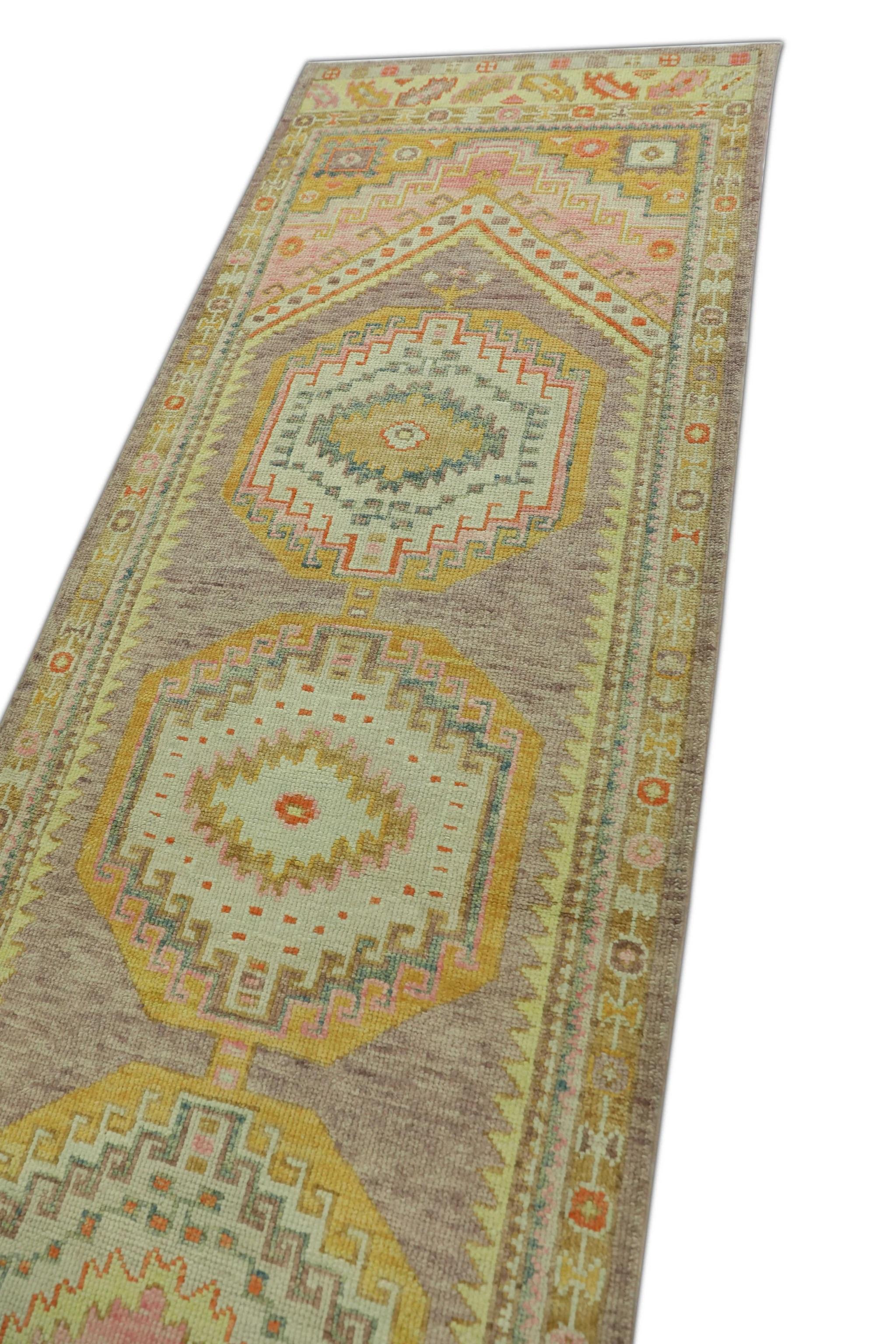 Tappeto turco Oushak Runner Multicolore in lana intrecciata a mano 3' x 10'2