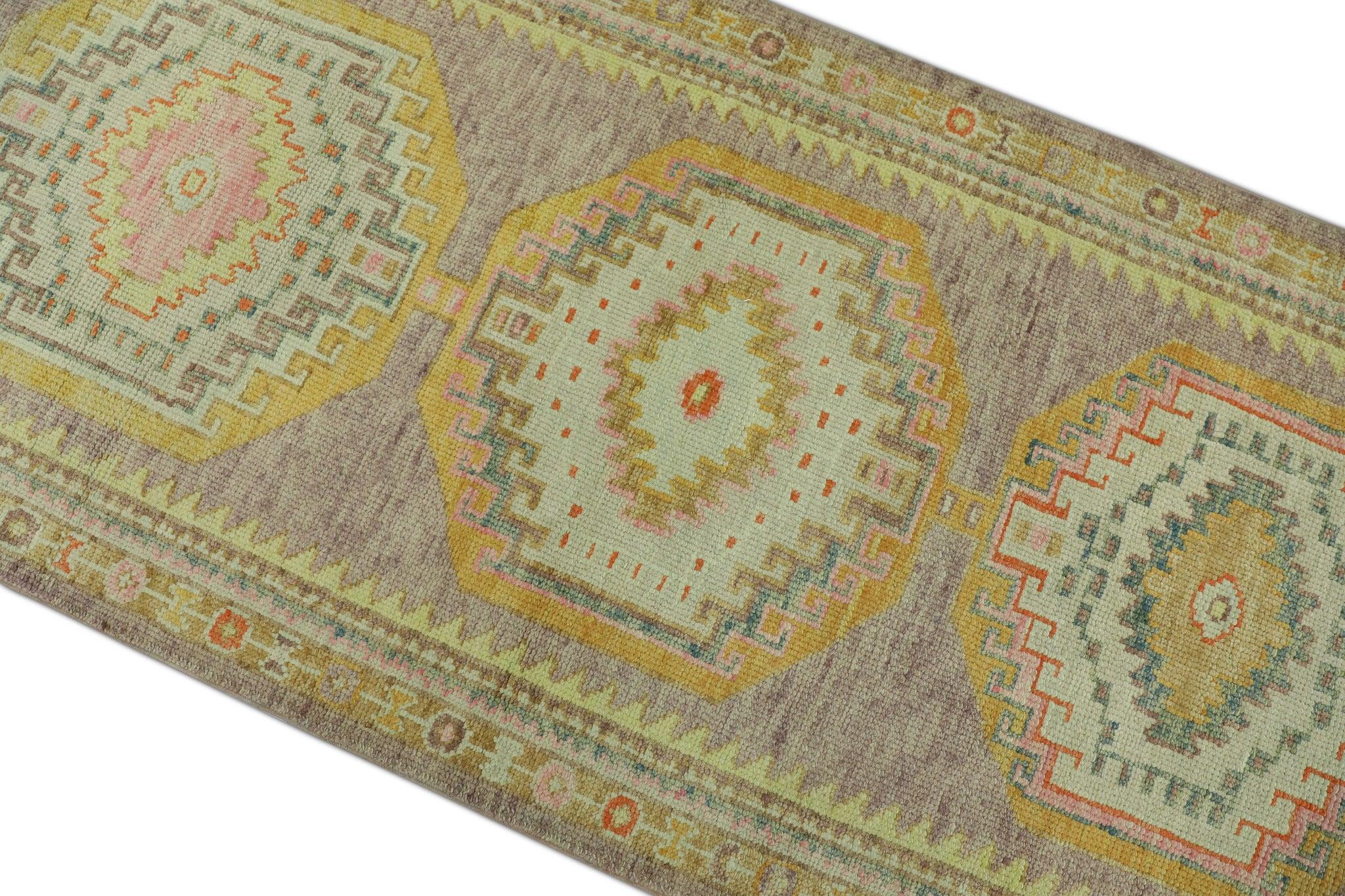 Turco Tappeto turco Oushak Runner Multicolore in lana intrecciata a mano 3' x 10'2
