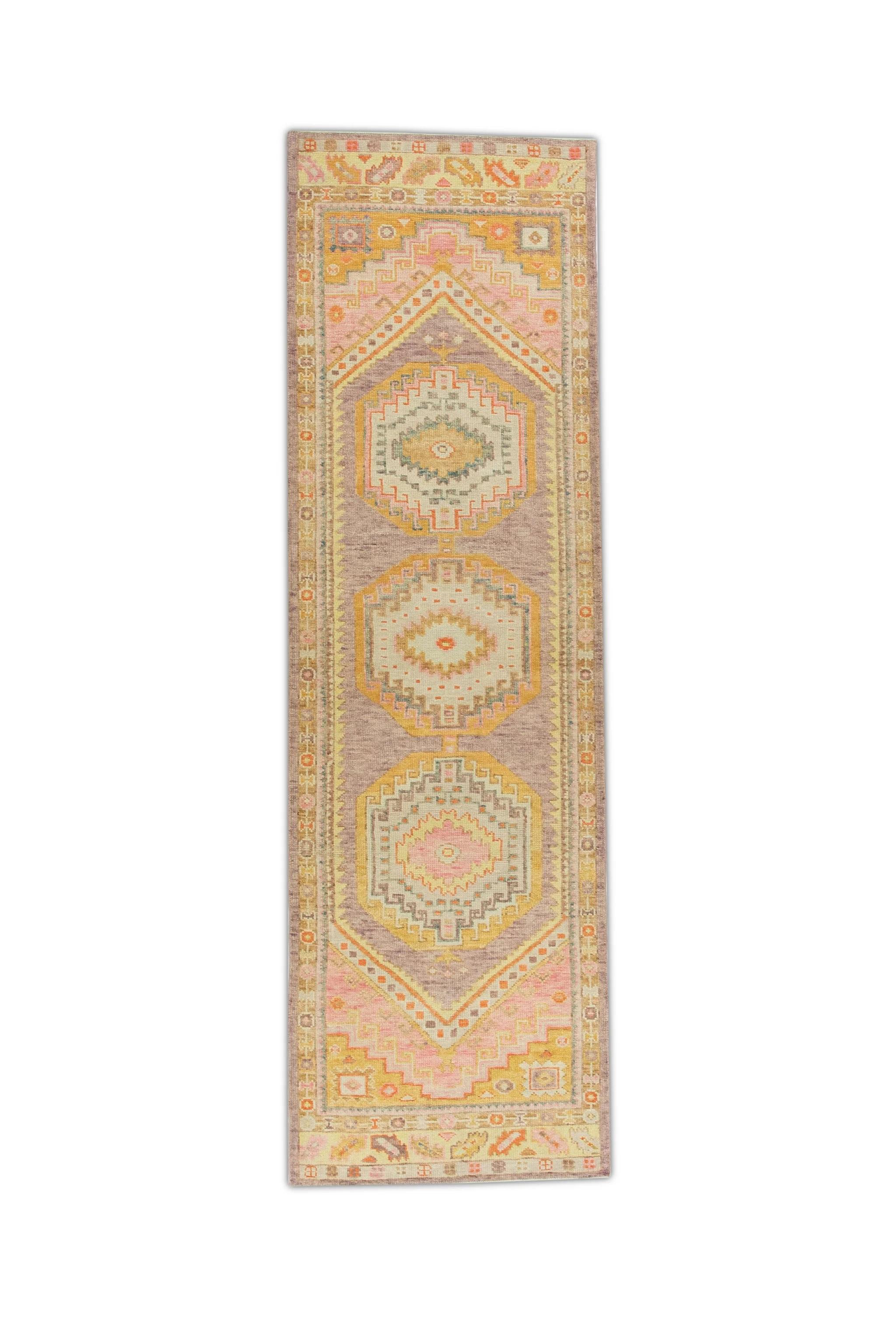 Tappeto turco Oushak Runner Multicolore in lana intrecciata a mano 3' x 10'2