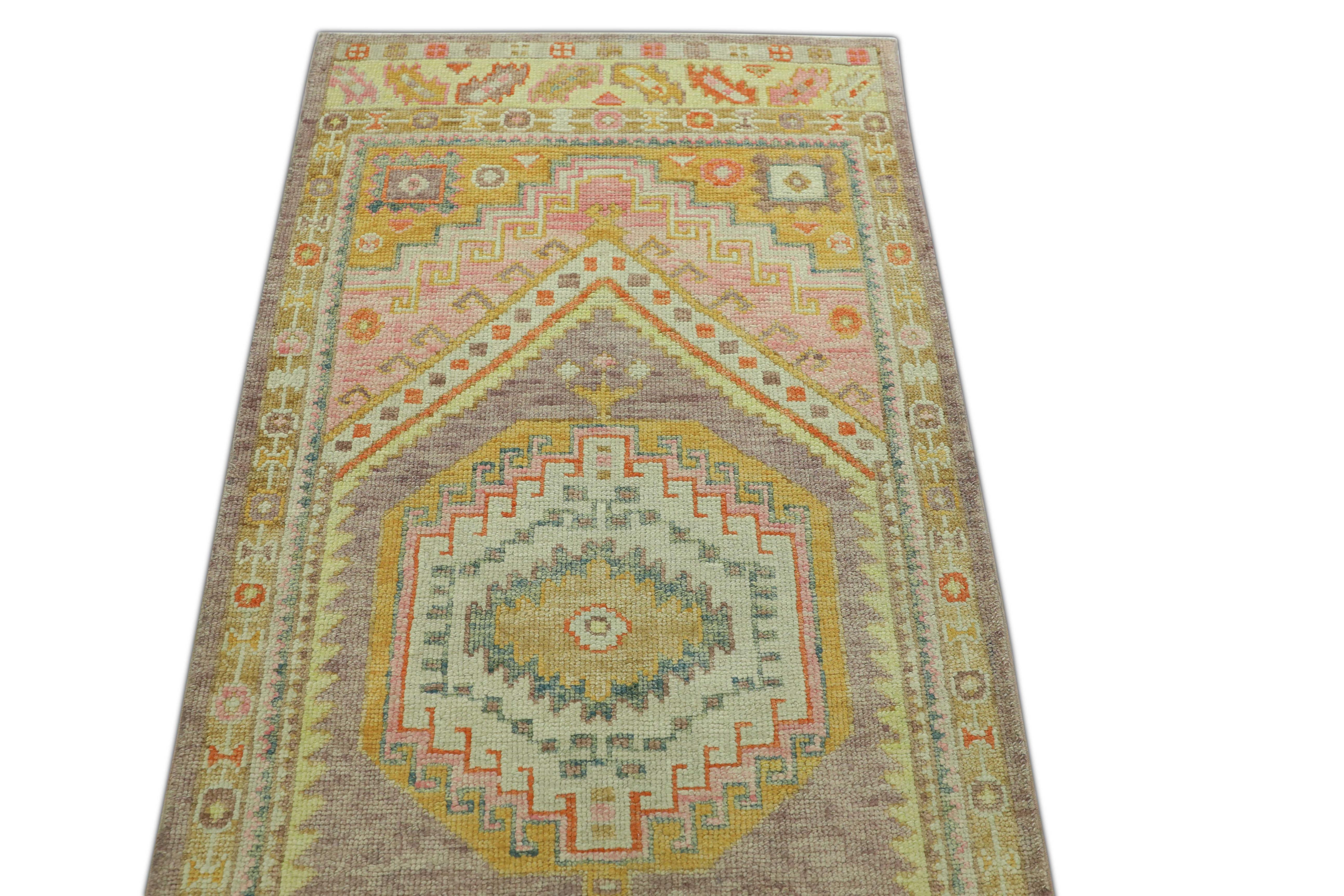 XXI secolo e contemporaneo Tappeto turco Oushak Runner Multicolore in lana intrecciata a mano 3' x 10'2