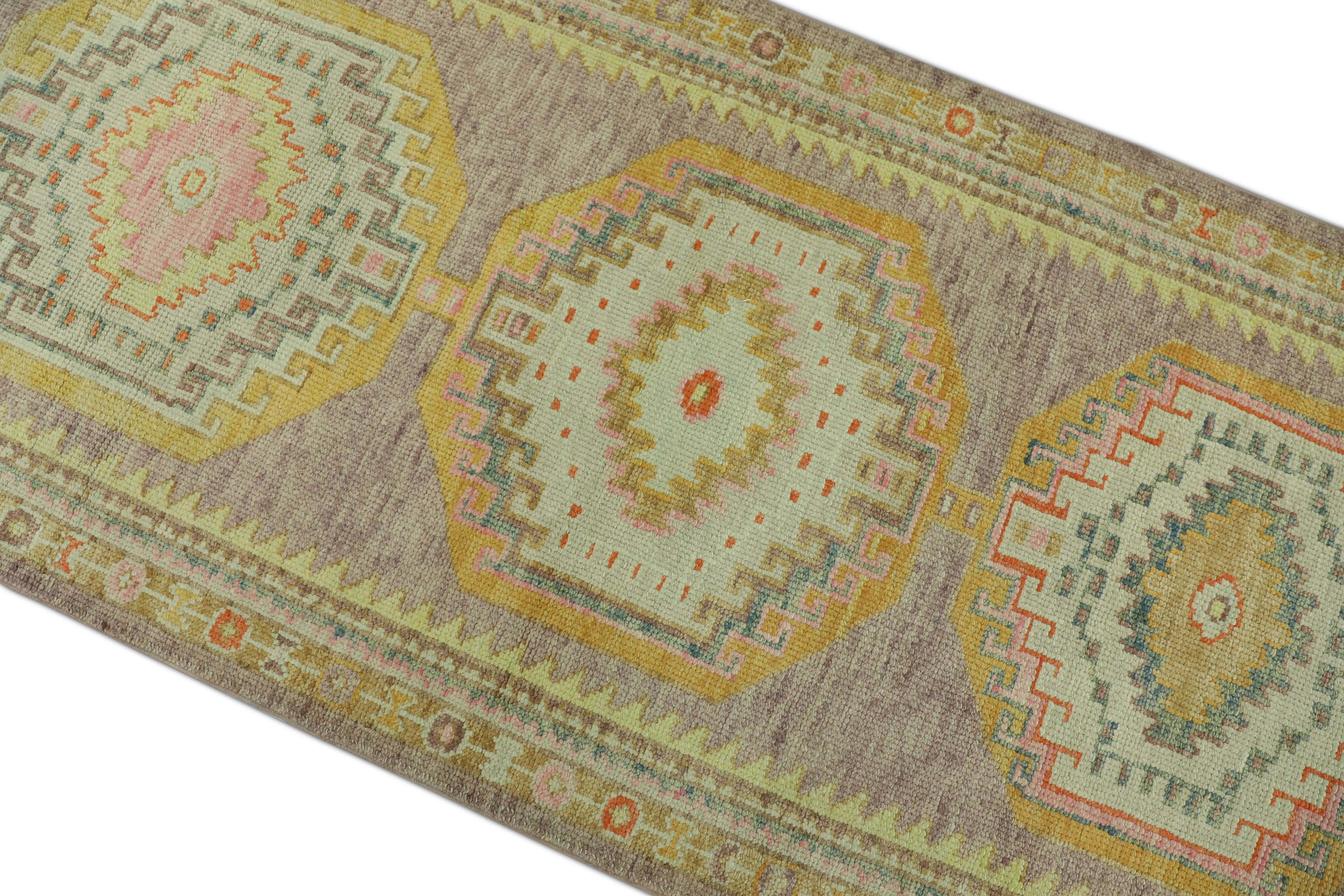 Tappeto turco Oushak Runner Multicolore in lana intrecciata a mano 3' x 10'2