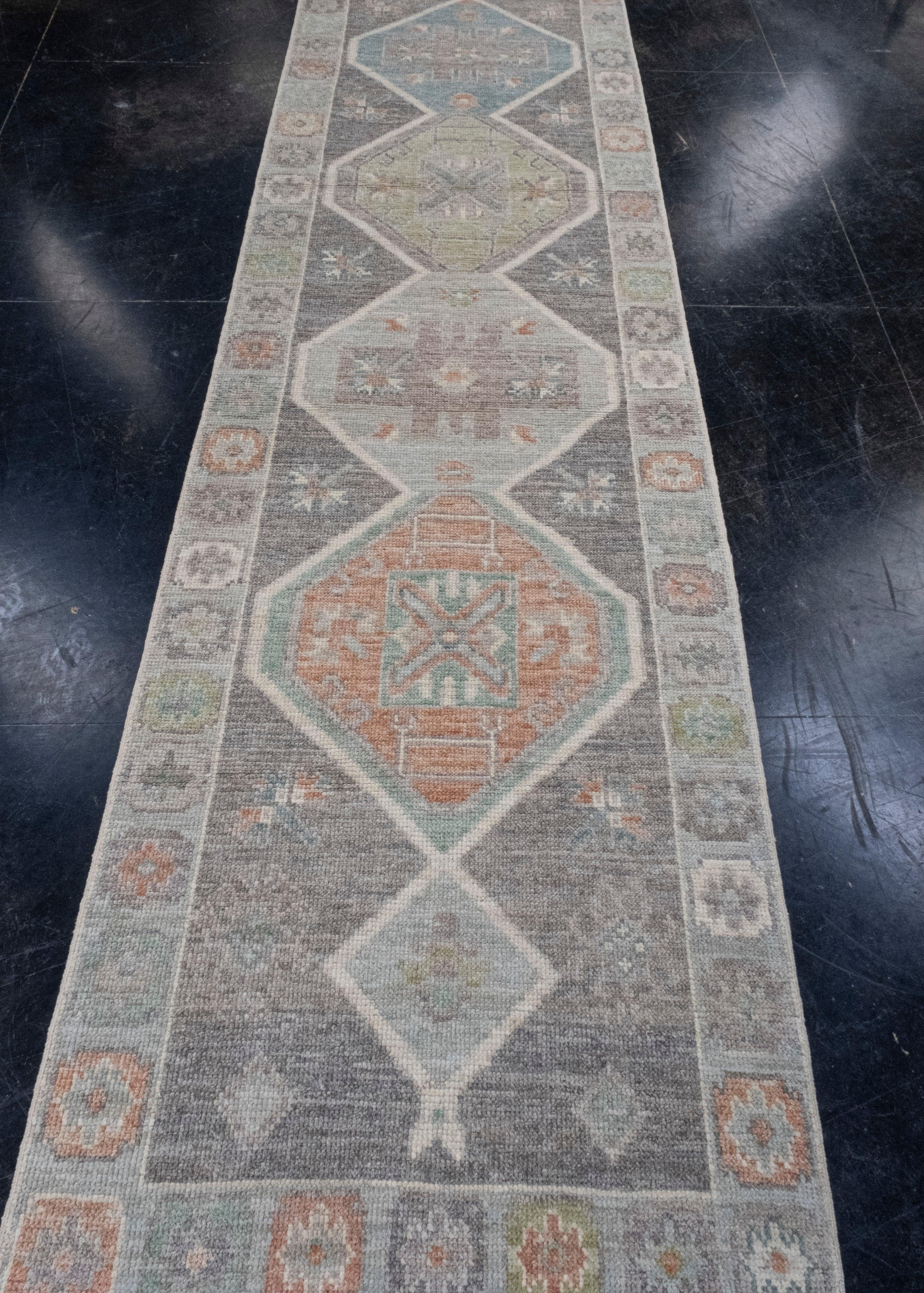 Turkish Oushak Runner Rug 2'10
