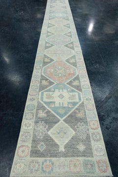 Alfombra turca de pasillo Oushak, 66 cm x 6,2 m, n.º 17223