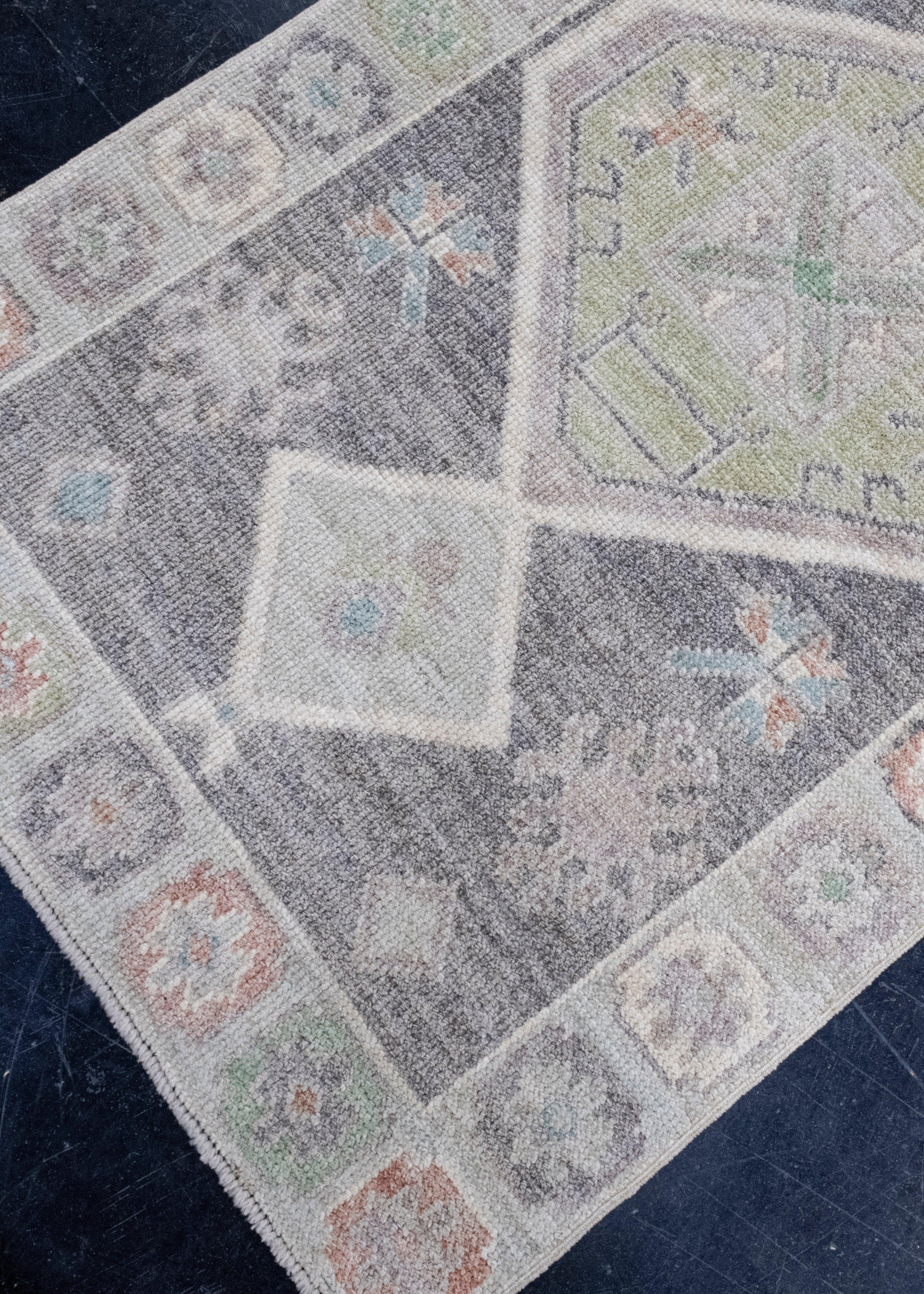 Hand-Knotted Turkish Oushak Runner Rug 2'11