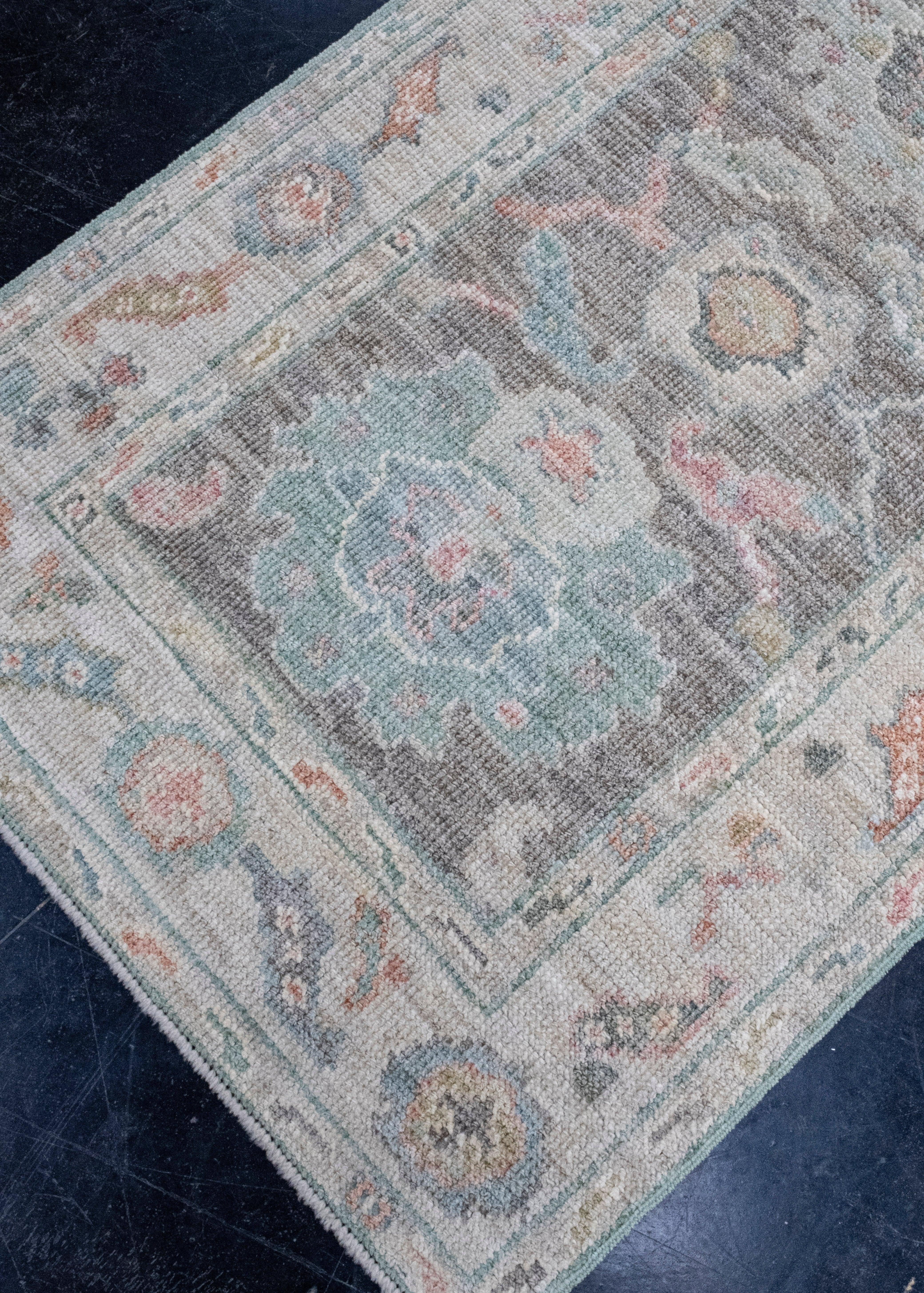 Hand-Knotted Turkish Oushak Runner Rug 2'8