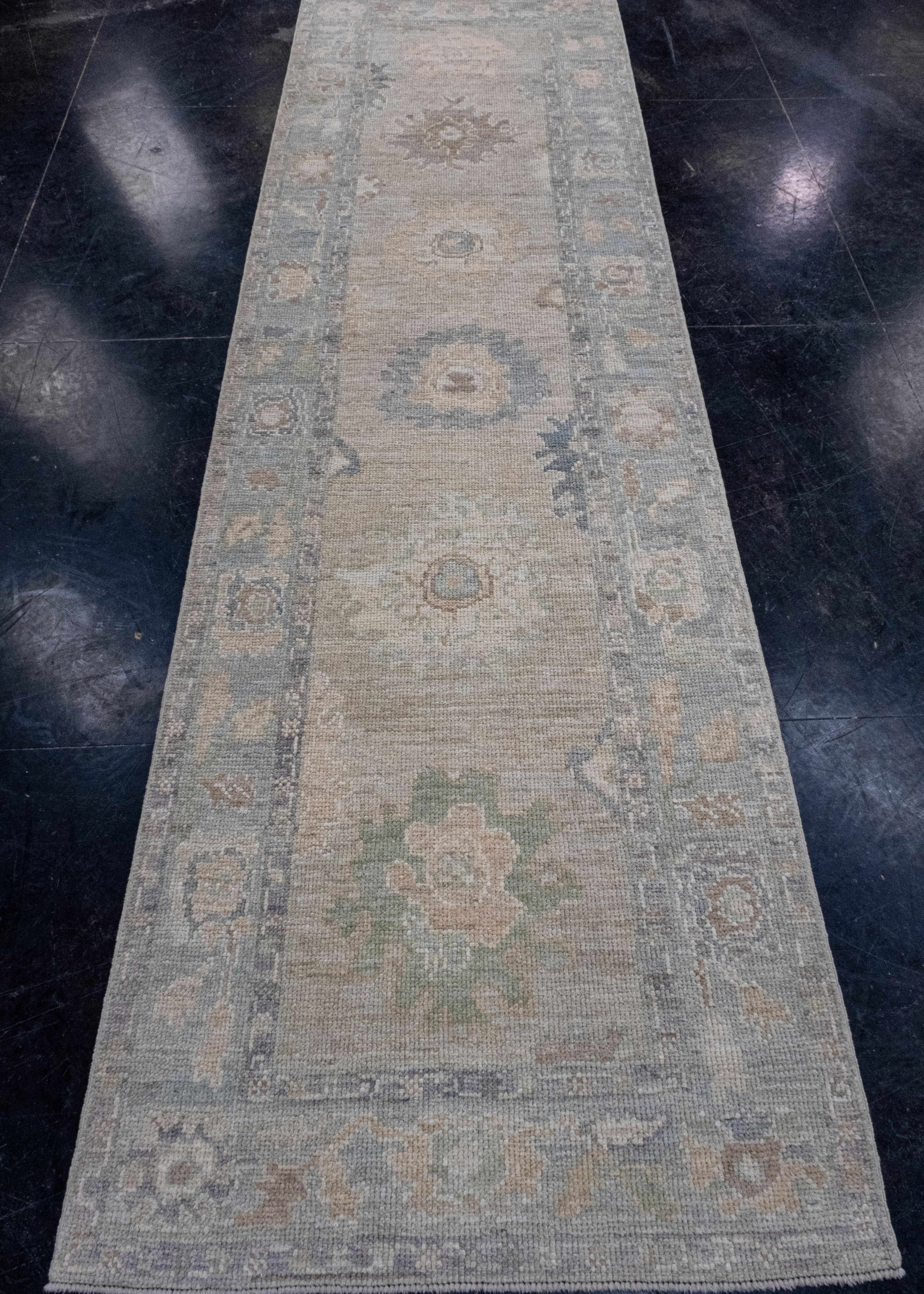 Hand-Knotted Turkish Oushak Runner Rug 3' x 10'3