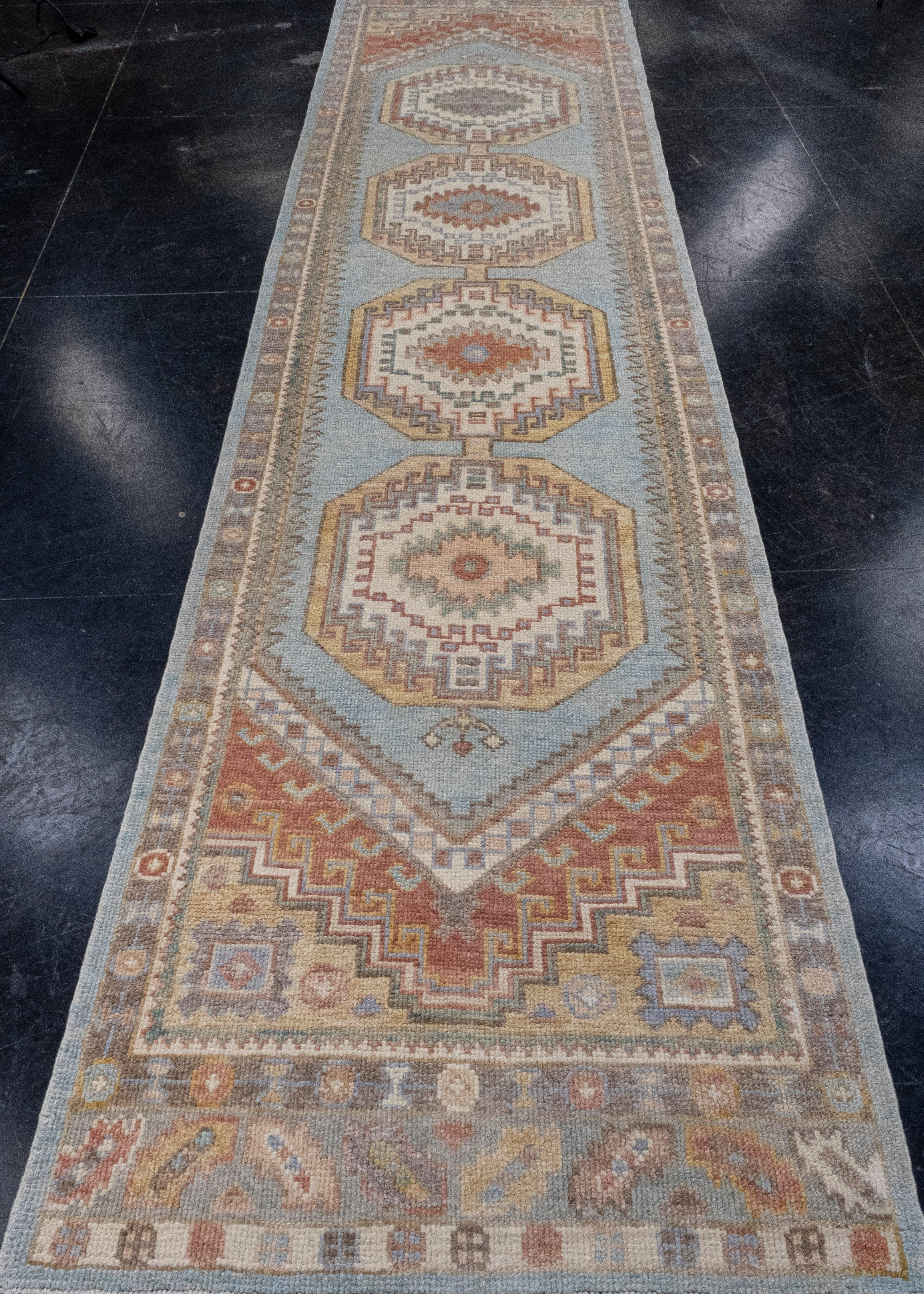 Turkish Oushak Runner Rug 3' x 12'8