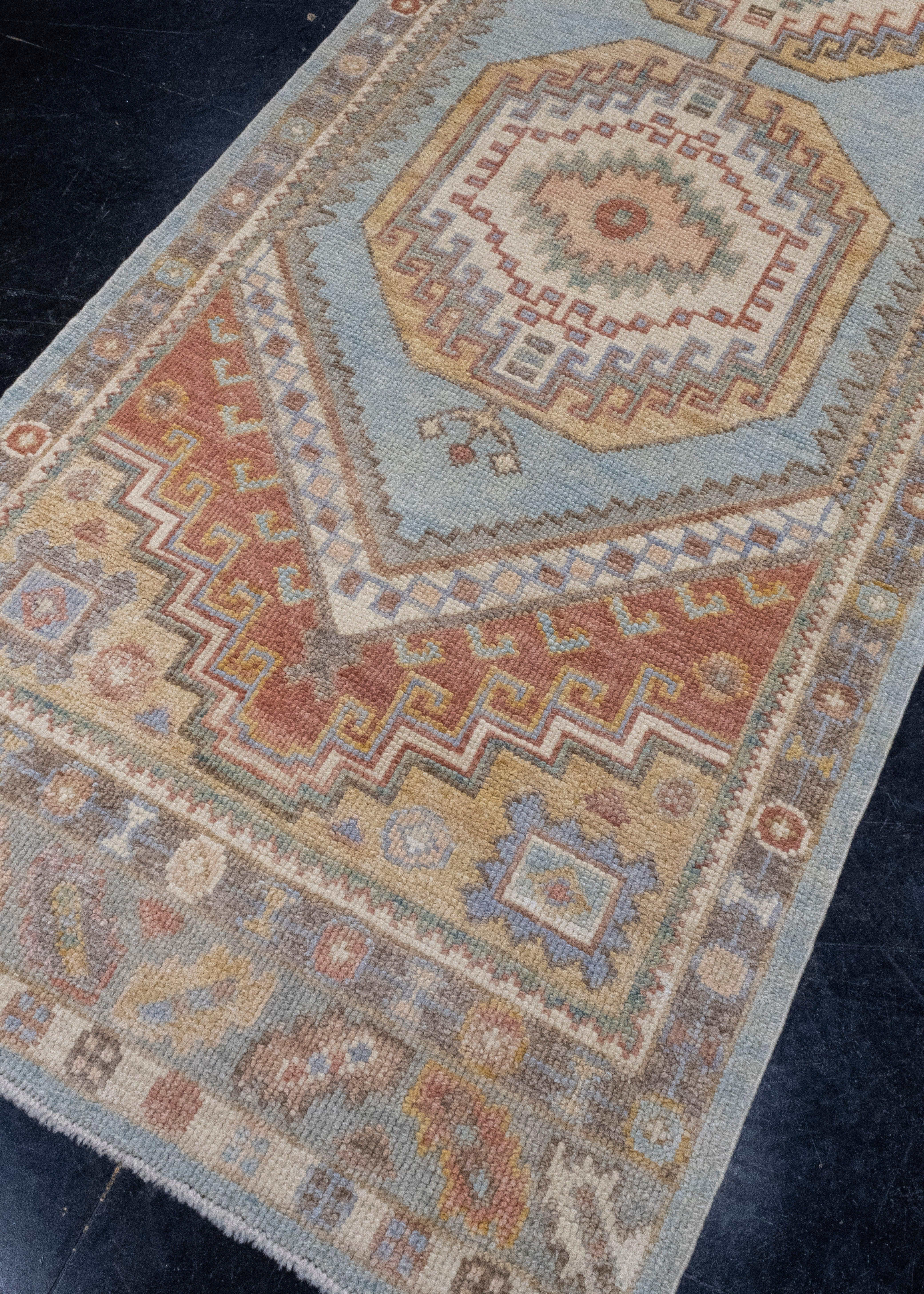 Annodato a mano Tappeto Oushak Runner turco 3' x 12'8