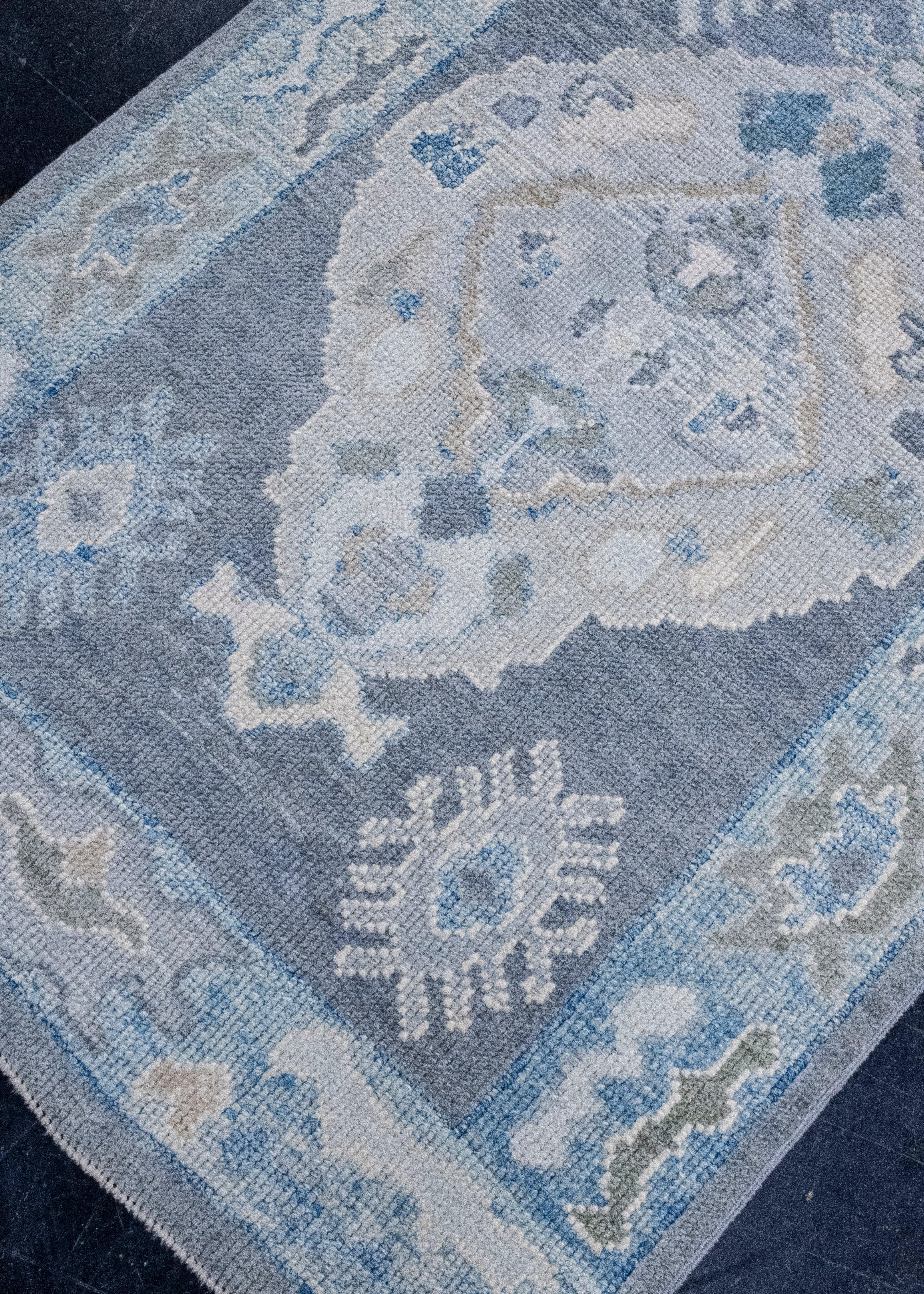 Hand-Knotted Turkish Oushak Runner Rug 3' x 8'11