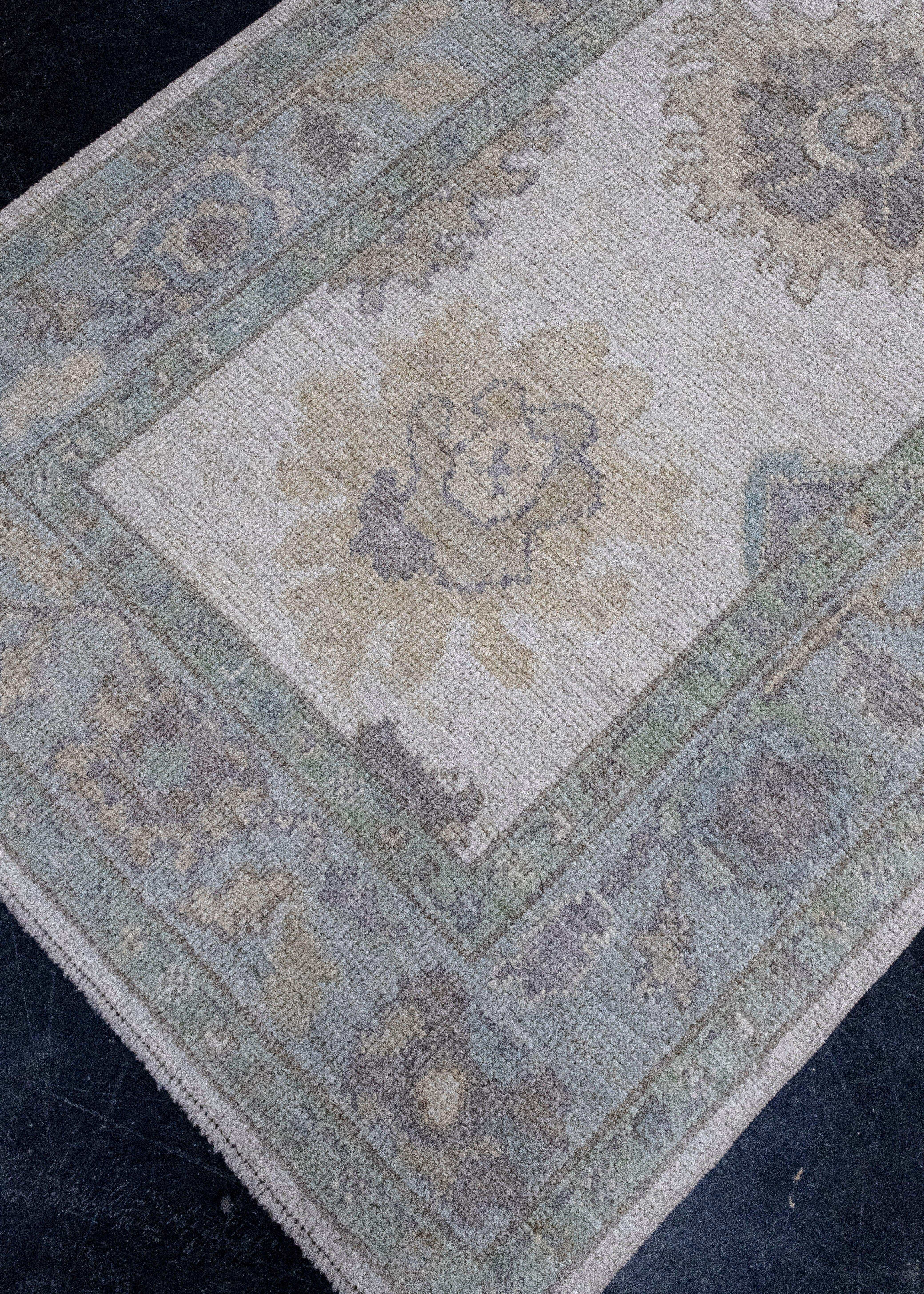 Hand-Knotted Turkish Oushak Runner Rug 3'1
