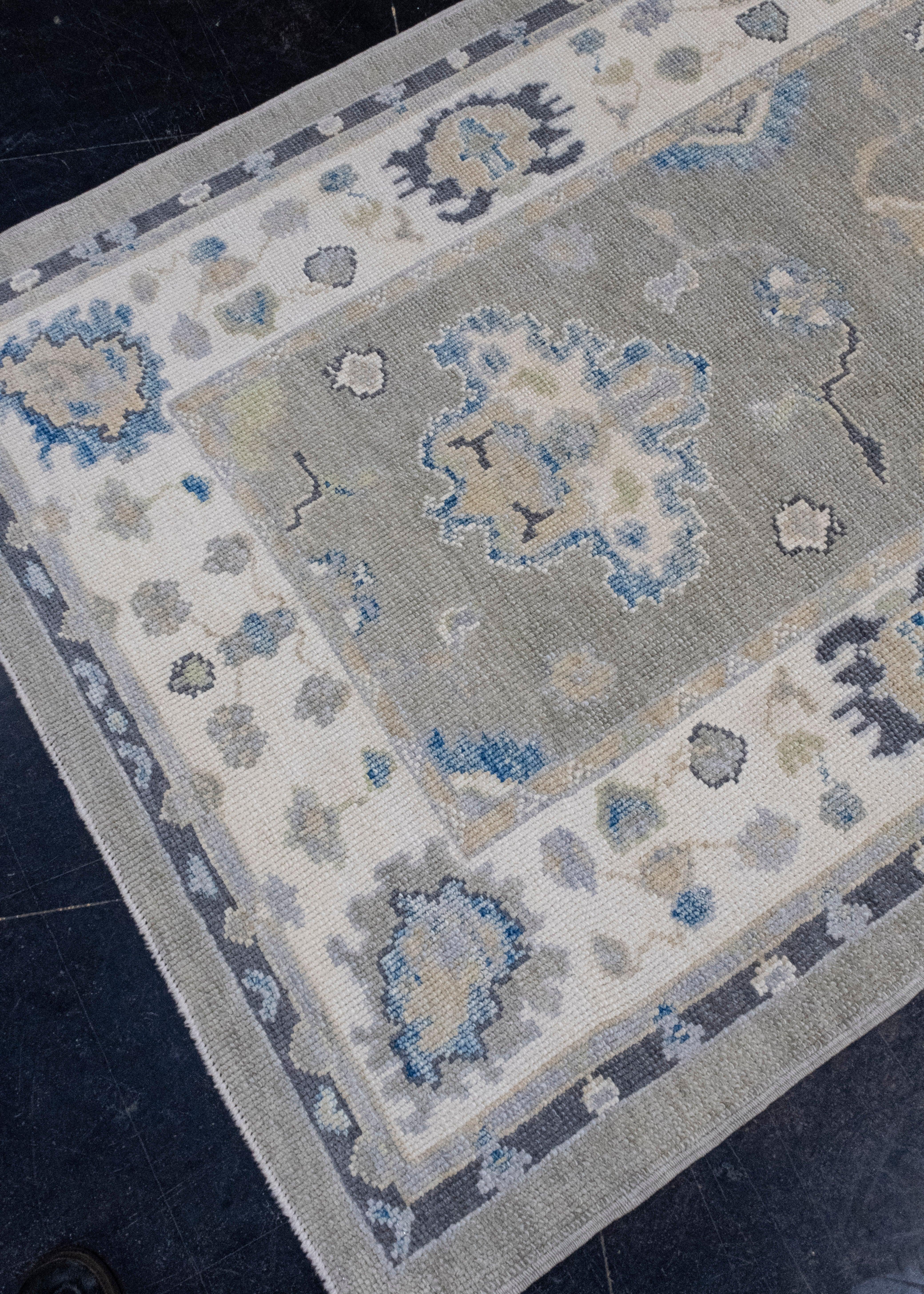 Hand-Knotted Turkish Oushak Runner Rug 4' x 9'8