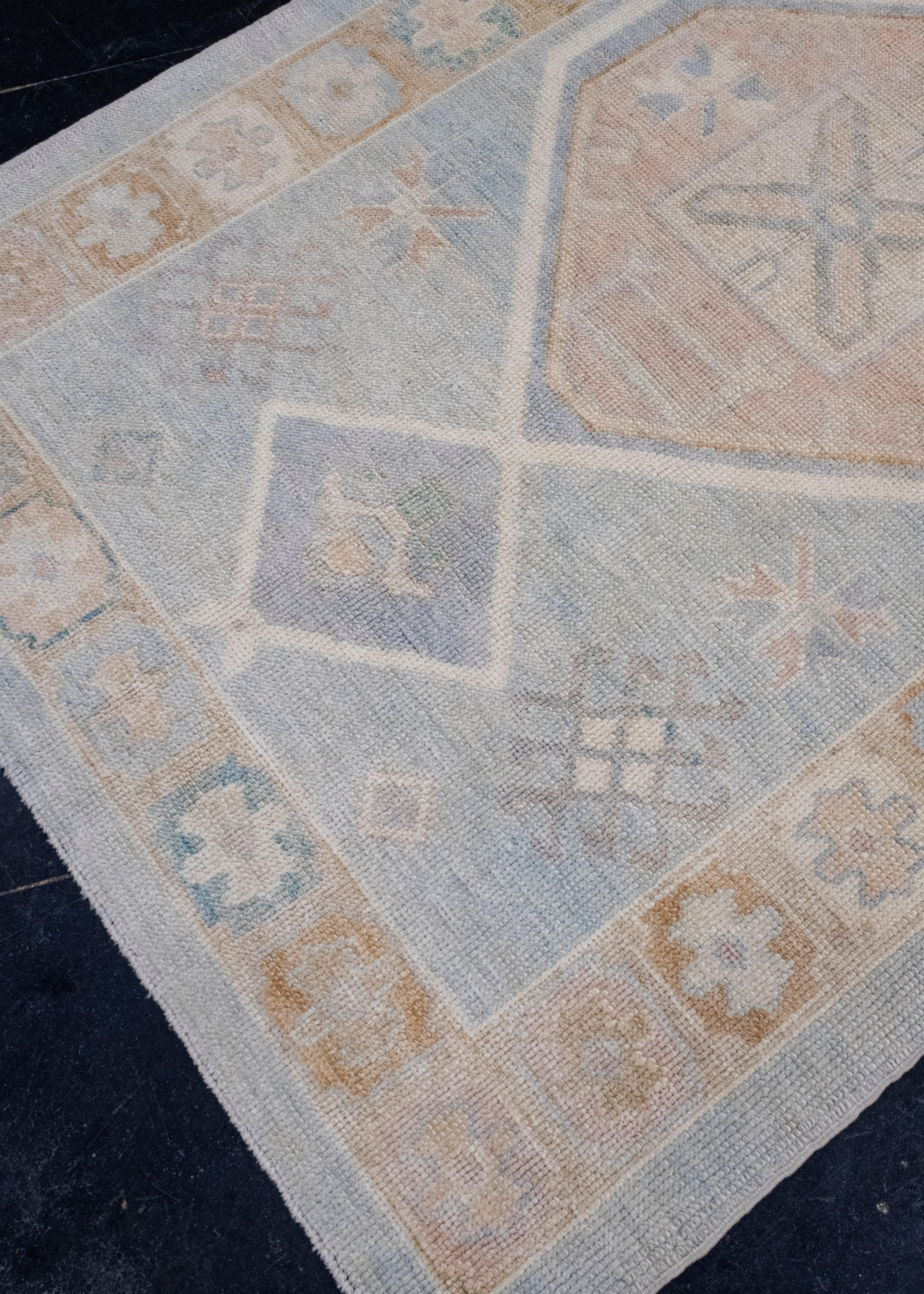Hand-Knotted Turkish Oushak Runner Rug 4'1