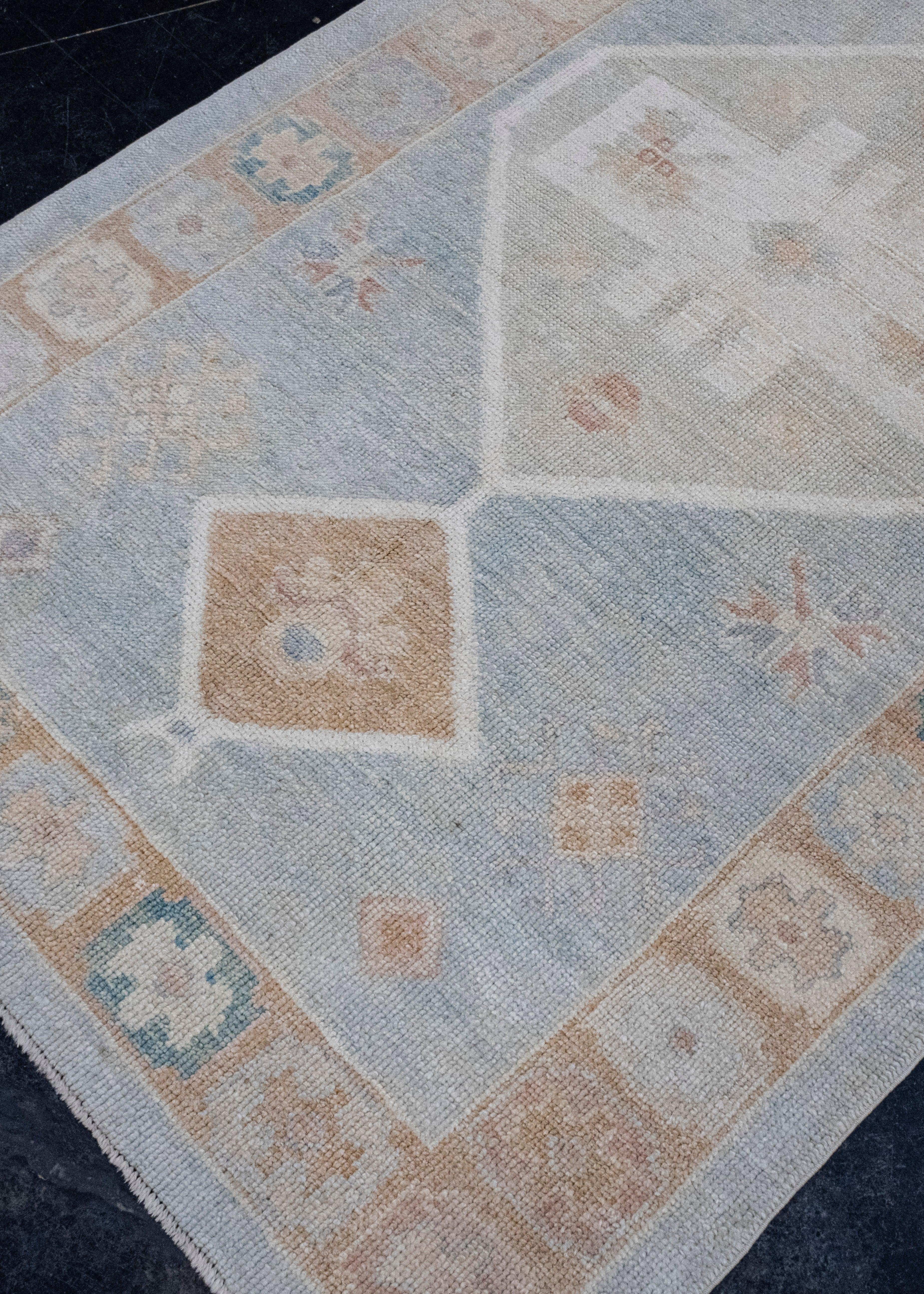 Hand-Knotted Turkish Oushak Runner Rug 4'1