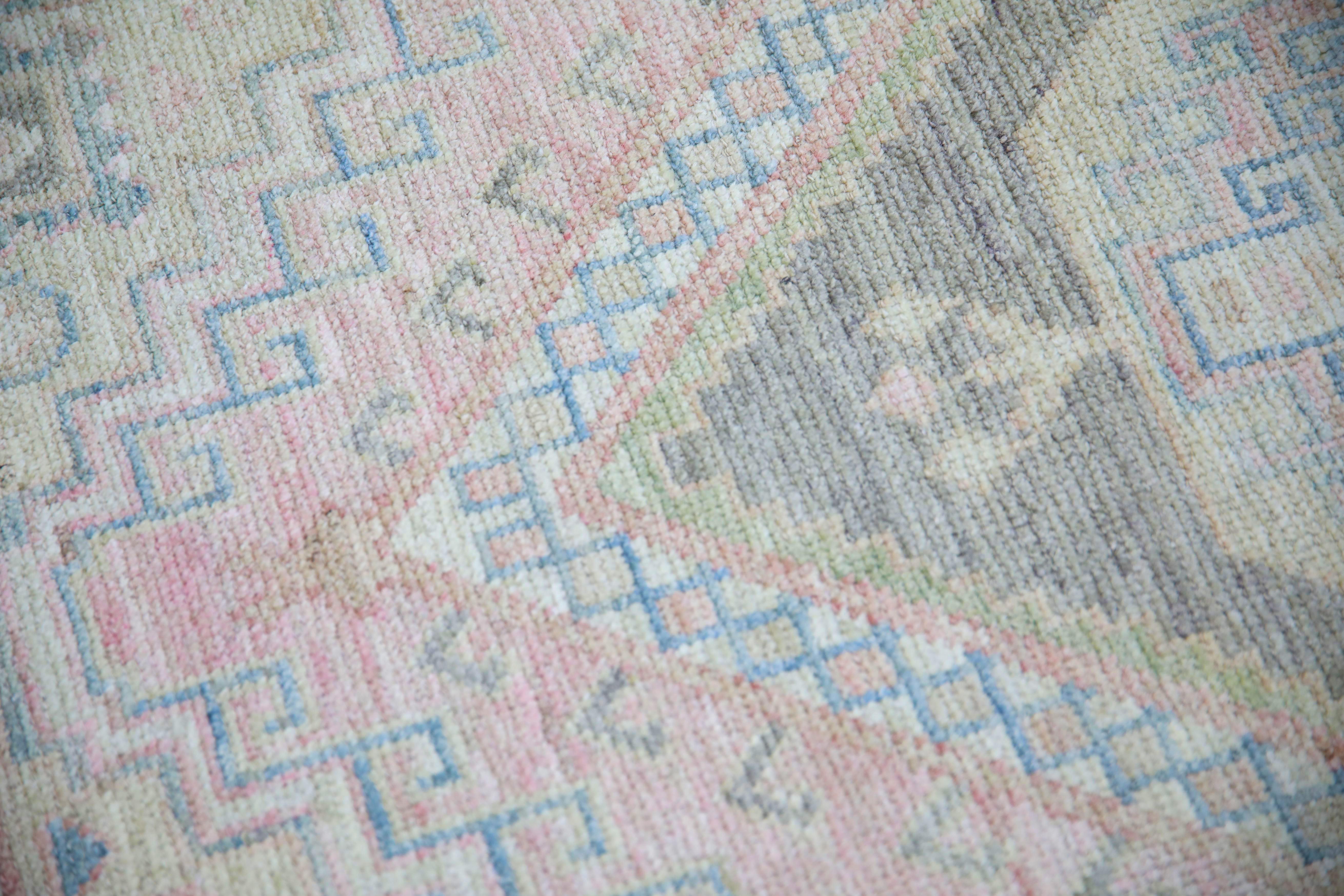 Türkischer Oushak Läufer Teppich Beige Taupe & Blau Handgewebter Wollteppich 2'10