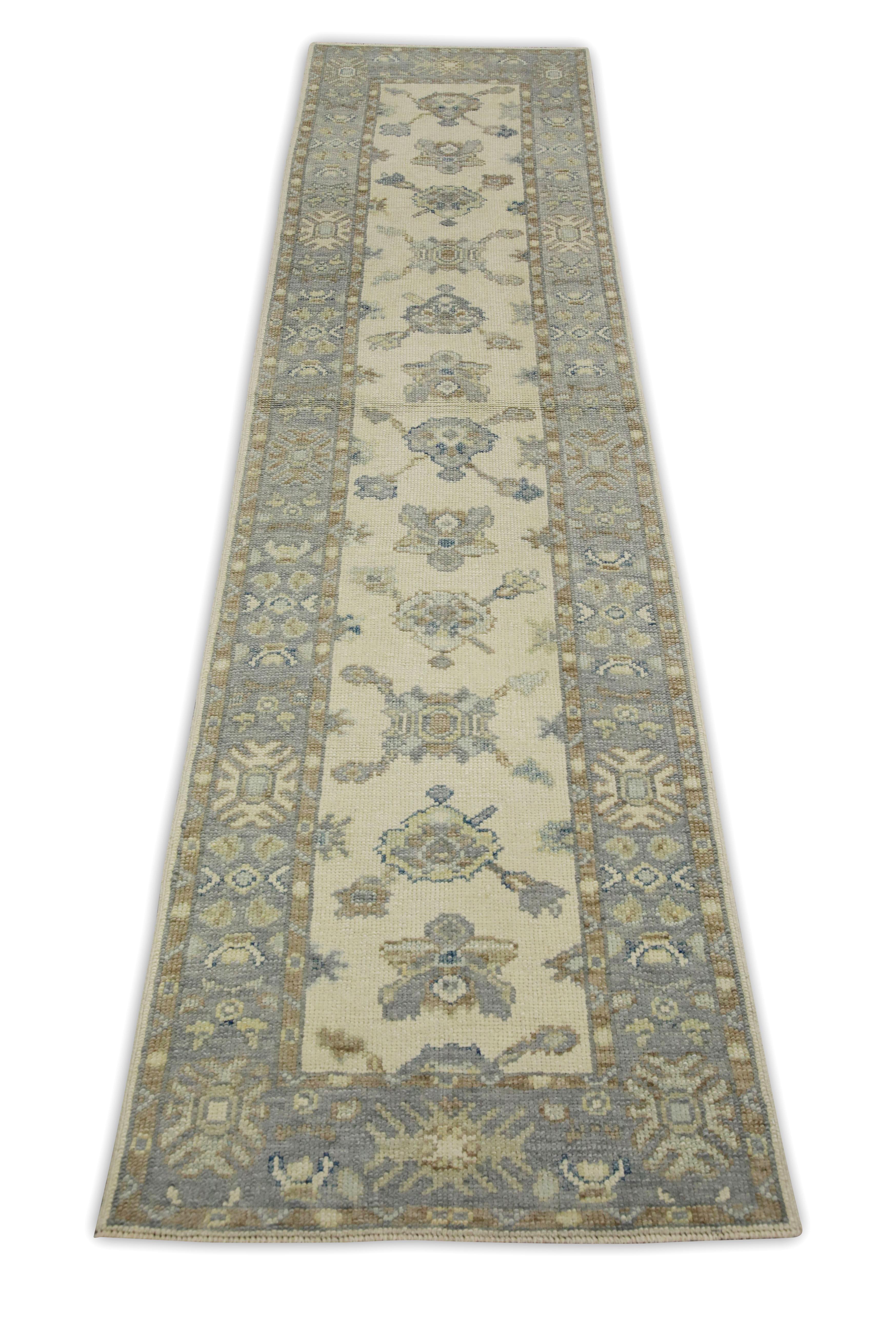 Alfombra turca Oushak Alfombra de lana tejida a mano Azul y Marrón 2'5