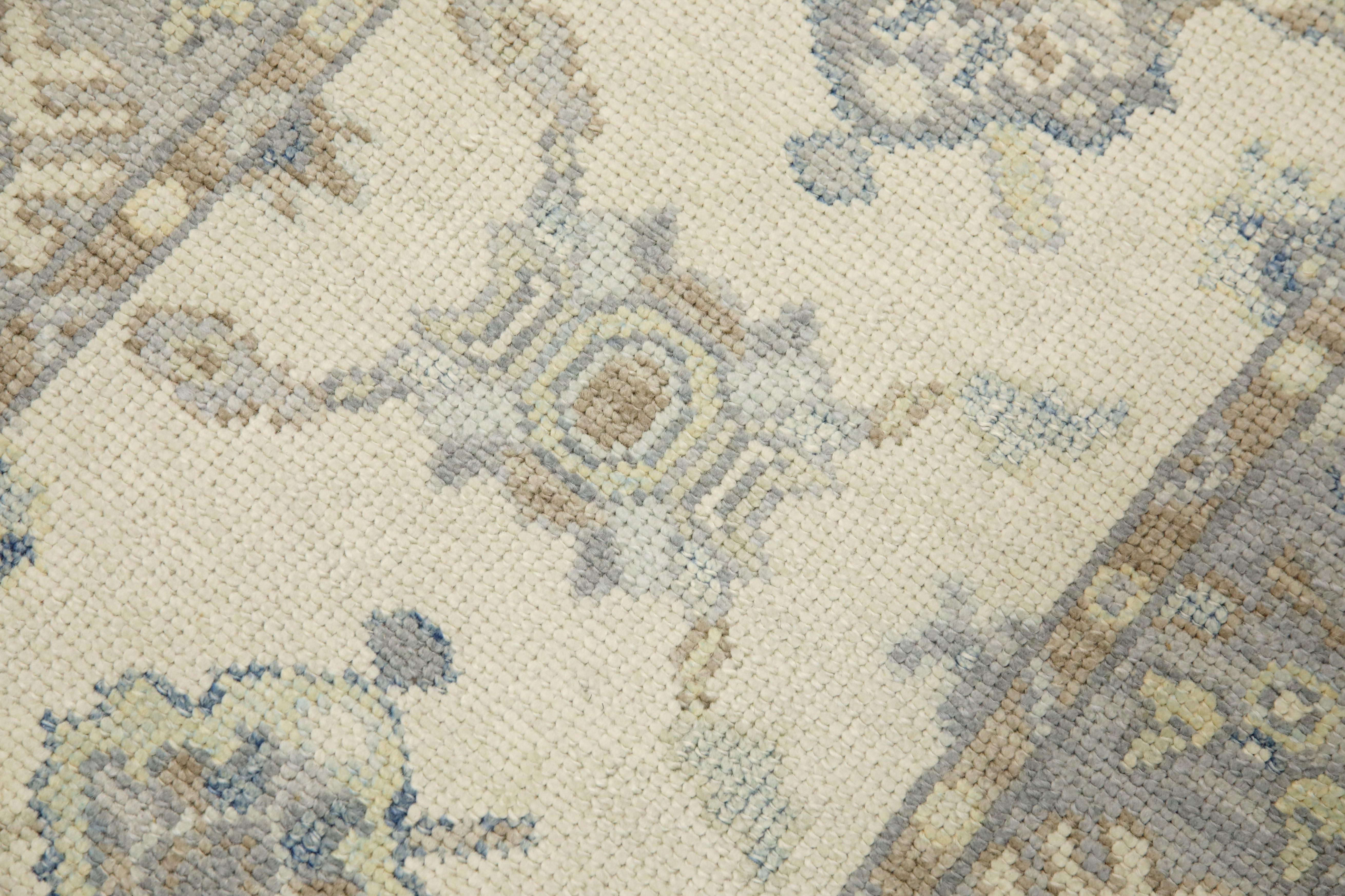 Alfombra turca Oushak Alfombra de lana tejida a mano Azul y Marrón 2'5