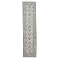 Turkish Oushak Runner Rug Blue & Brown Handwoven Wool Rug 2'5" x 9'6"