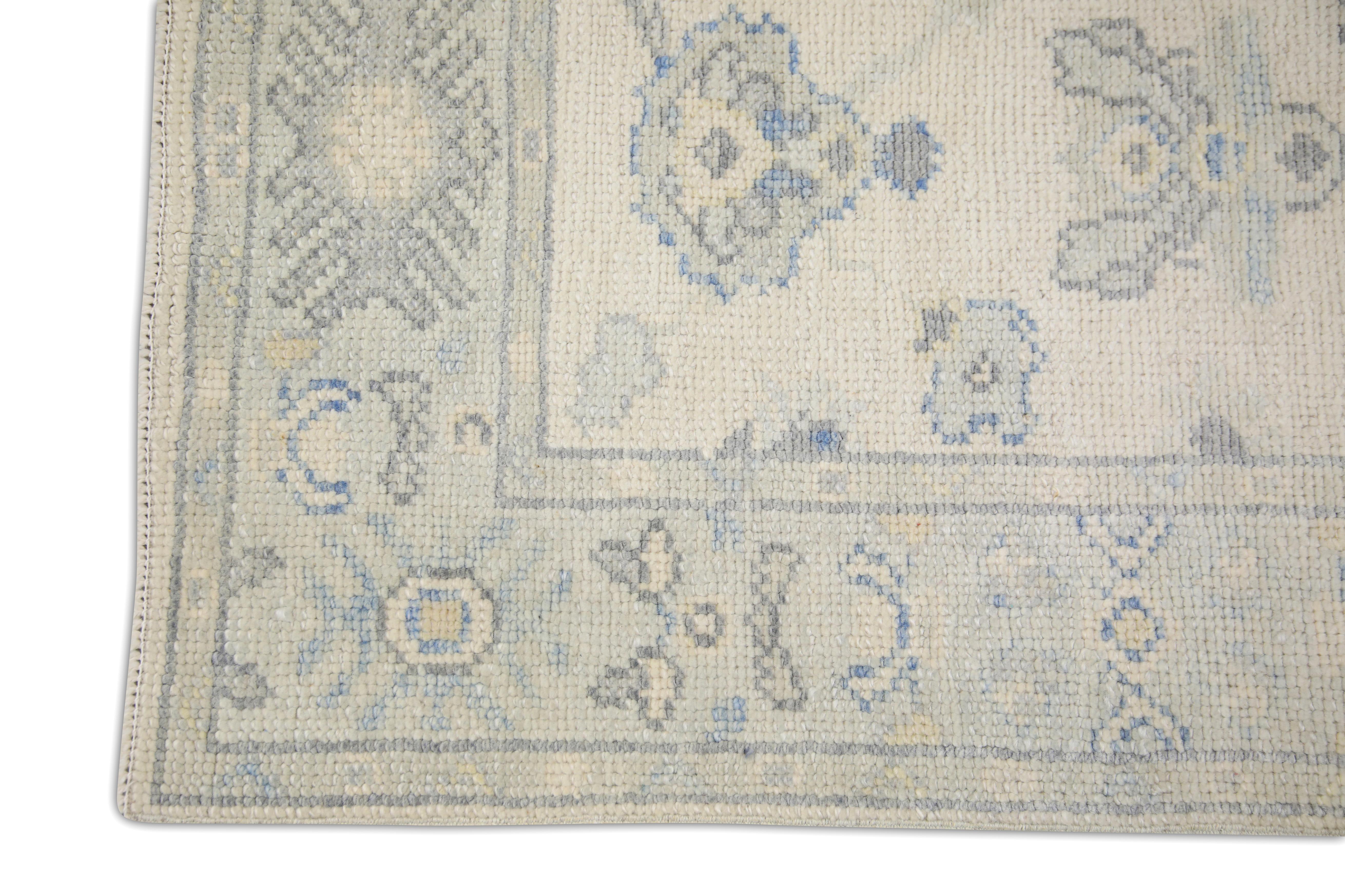 Wool Turkish Oushak Runner Rug Blue & Green Floral Accents 2'5