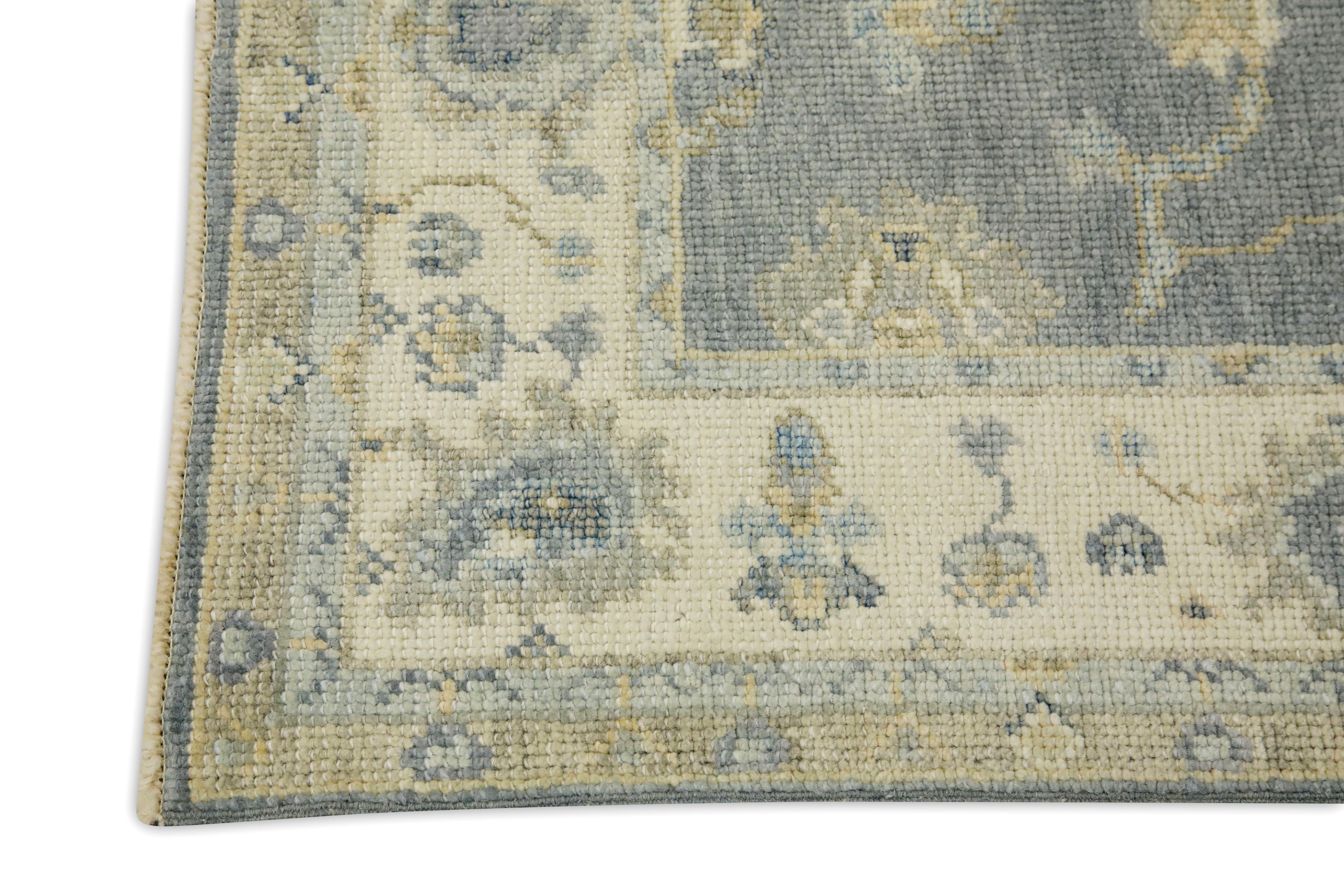 Laine Turkish Oushak Runner Rug Blue & Ivory Handwoven Wool Rug  2'9