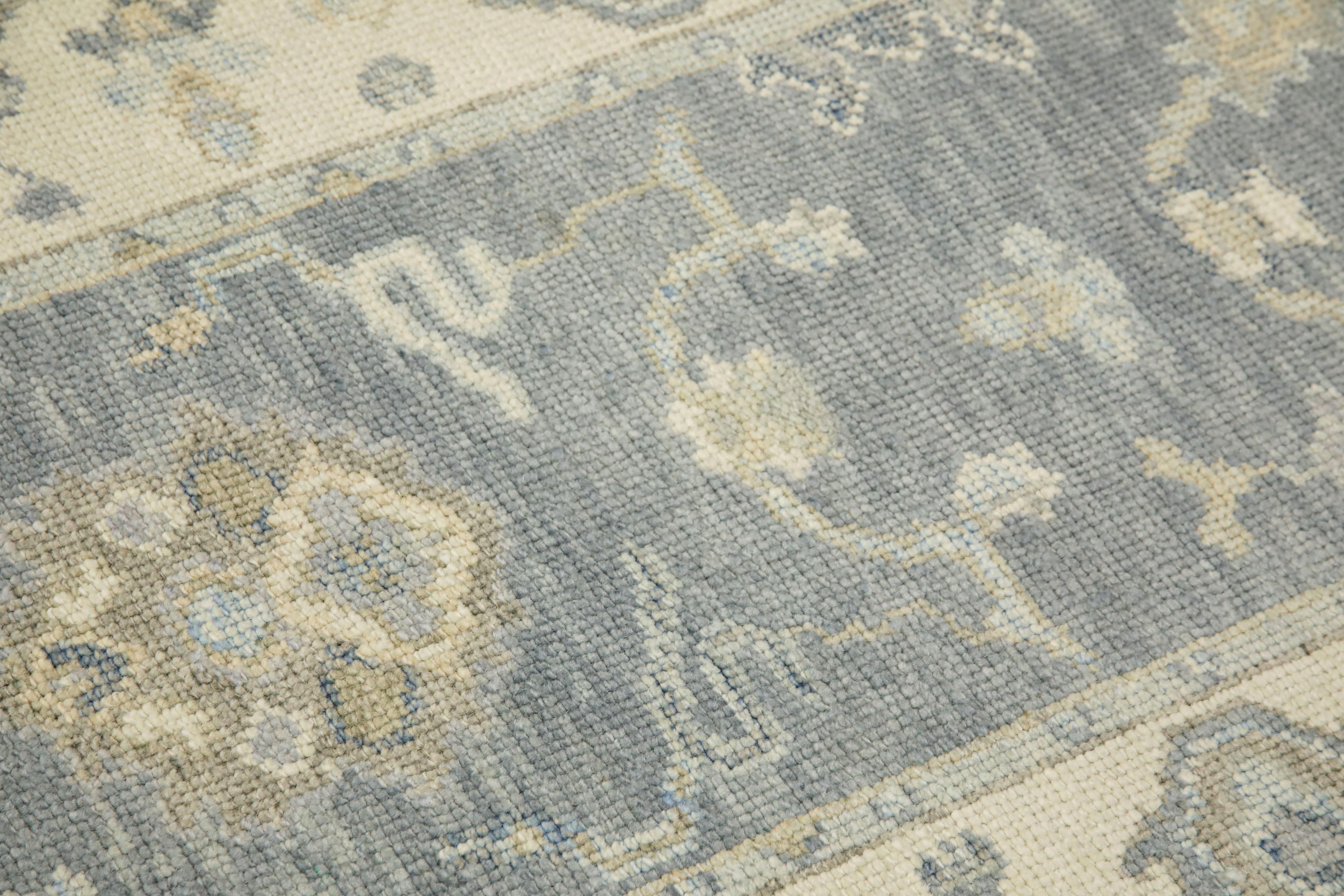 Turkish Oushak Runner Rug Blue & Ivory Handwoven Wool Rug  2'9