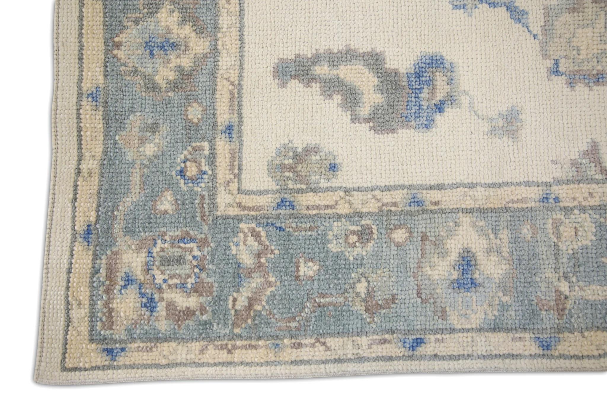 Türkischer Oushak Läufer Teppich Blau & Mauve Handgewebter Wollteppich 2'10