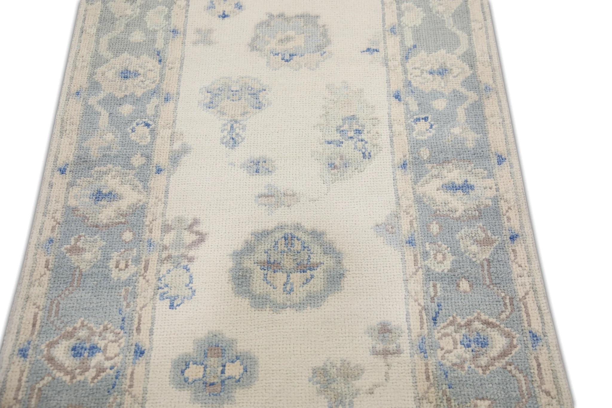 Türkischer Oushak Läufer Teppich Blau & Mauve Handgewebter Wollteppich 2'10
